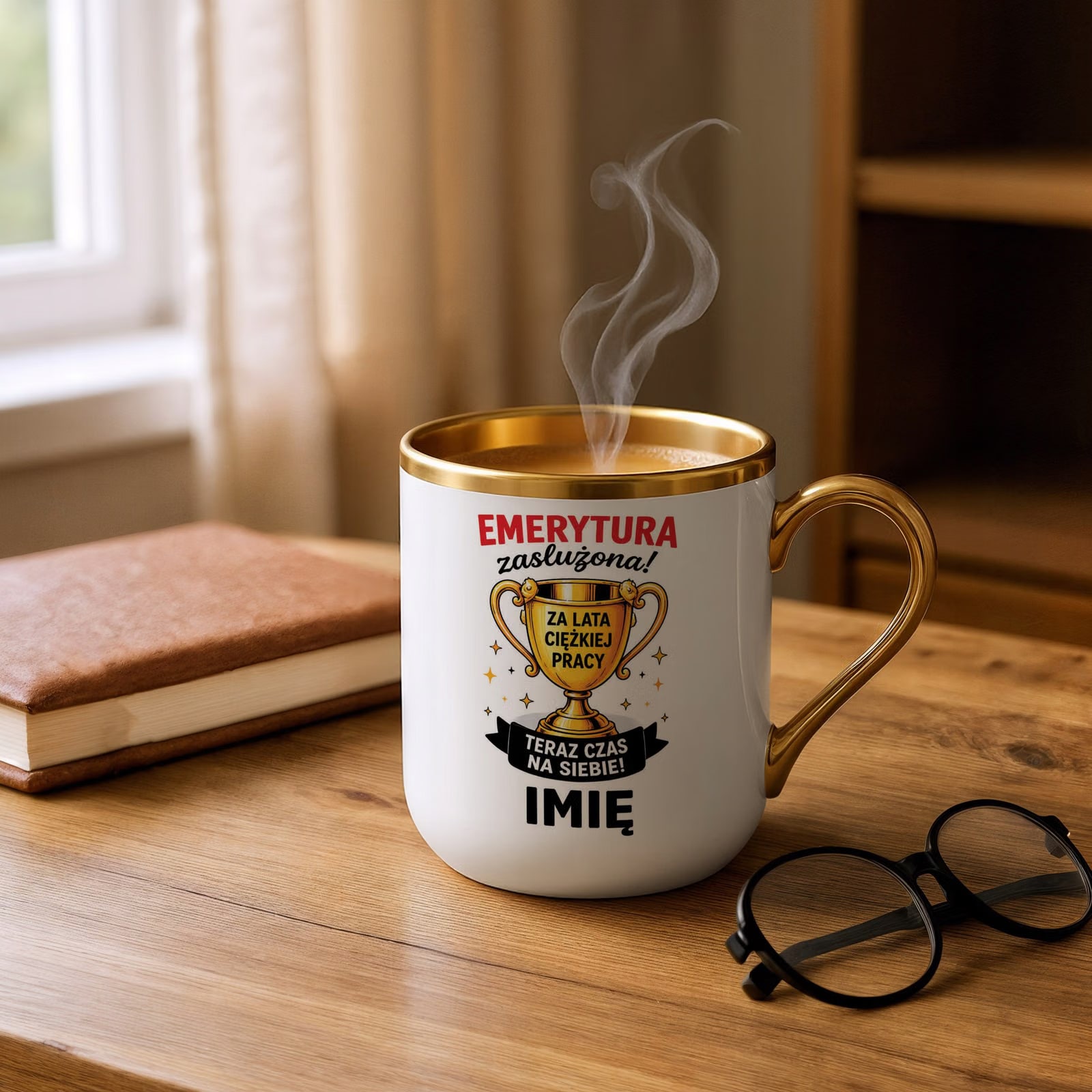 Kubek Personalizowany z nadrukiem Premium Złoty Emerytura Prezent