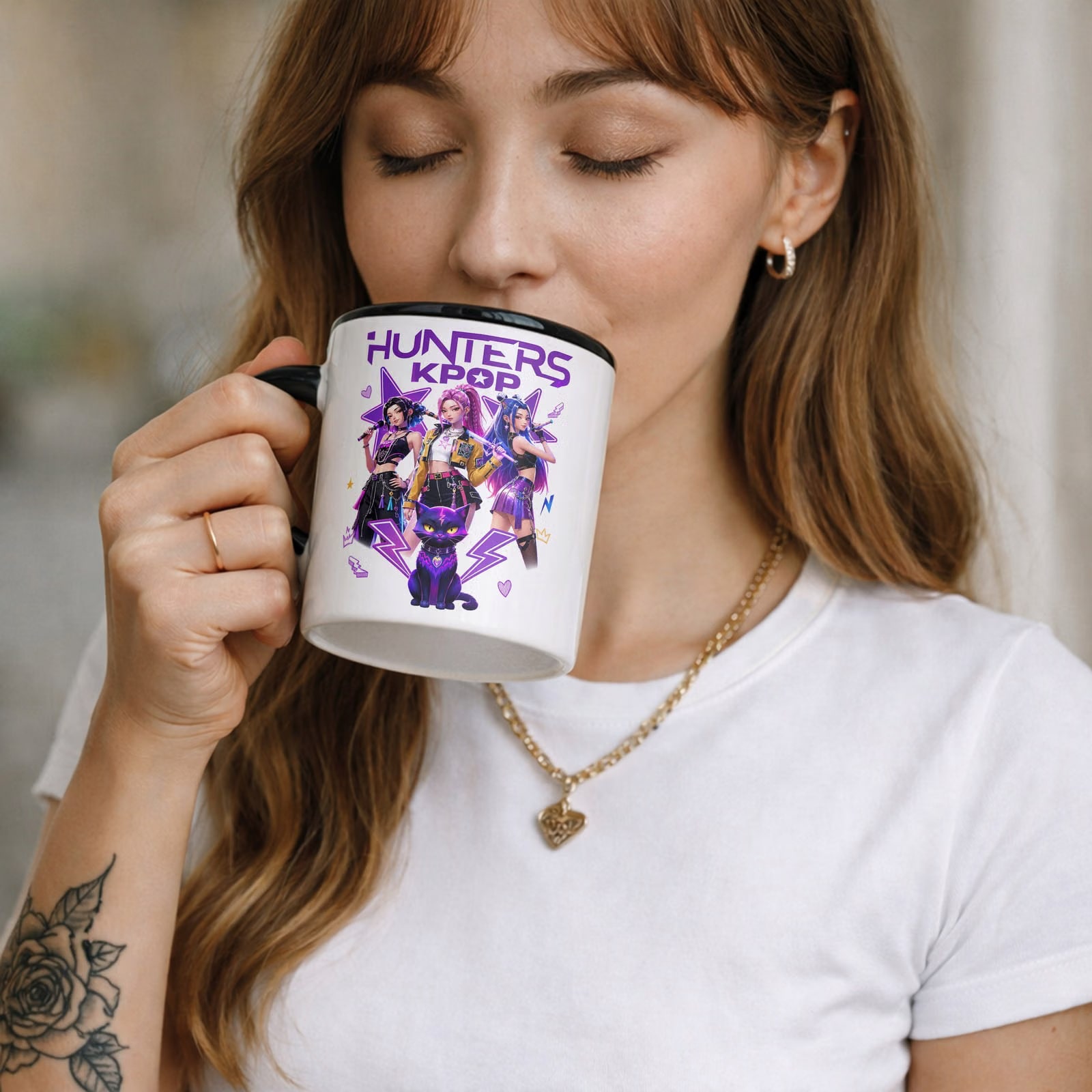 Kubek Czarny z nadrukiem ŁOWCZYNIE KPOP Dla Dzieci Prezent Upominek