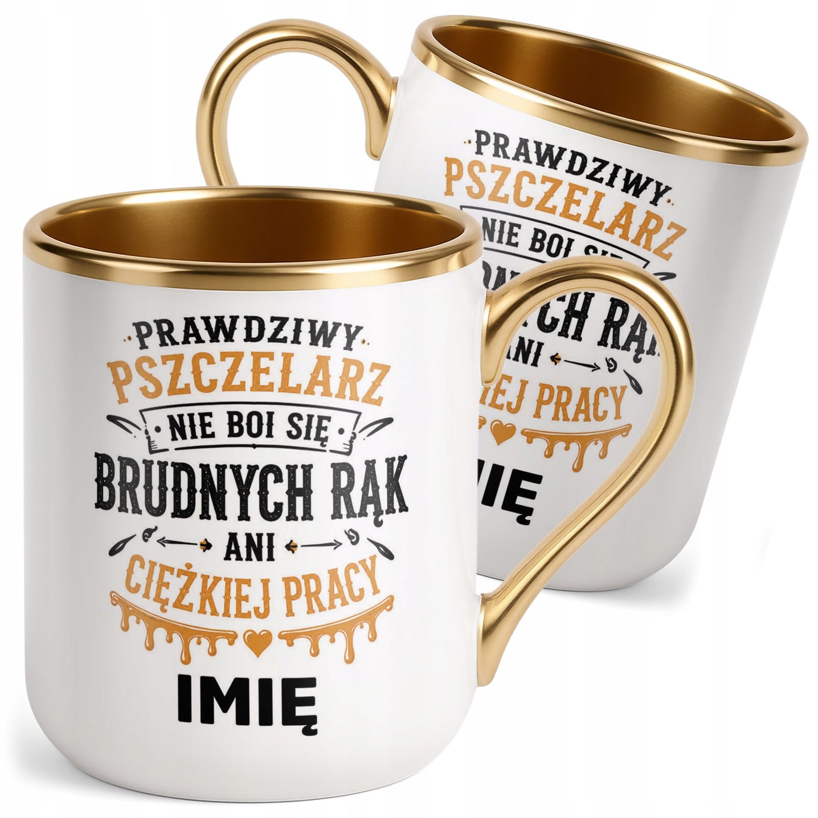 Kubek Personalizowany z nadrukiem Premium Złoty Dla Pszczelarza Prezent