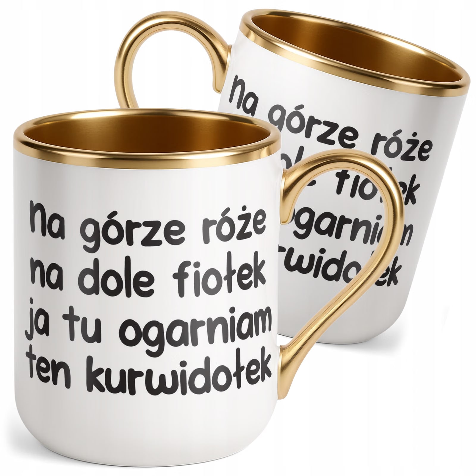 Kubek Premium Złoty Na Górze Róże Na Dole Fiołek Śmieszny Zabawny Prezent