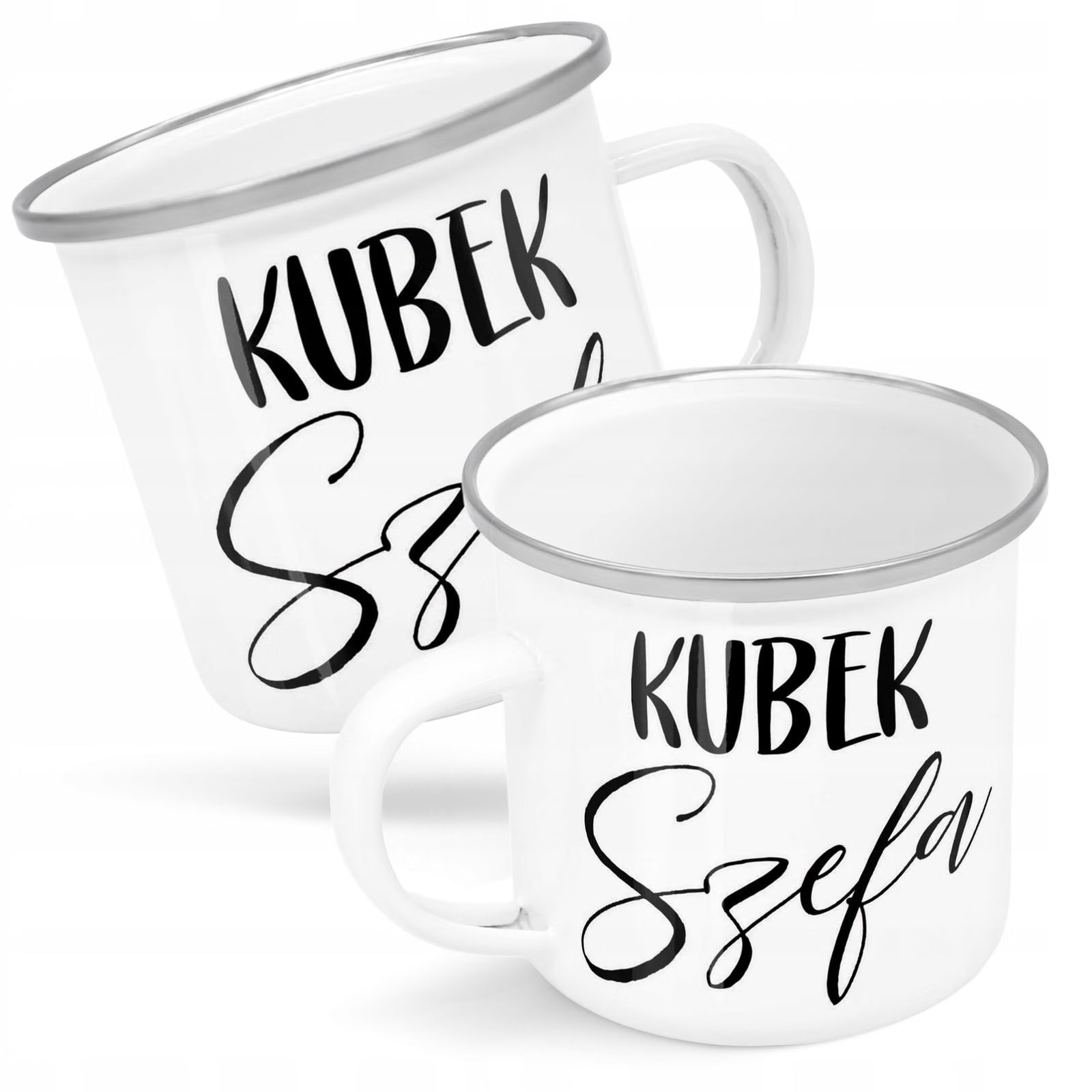 Kubek Emaliowany Szefa Dla Prezent Praca z Nadrukiem Biały Metalowy