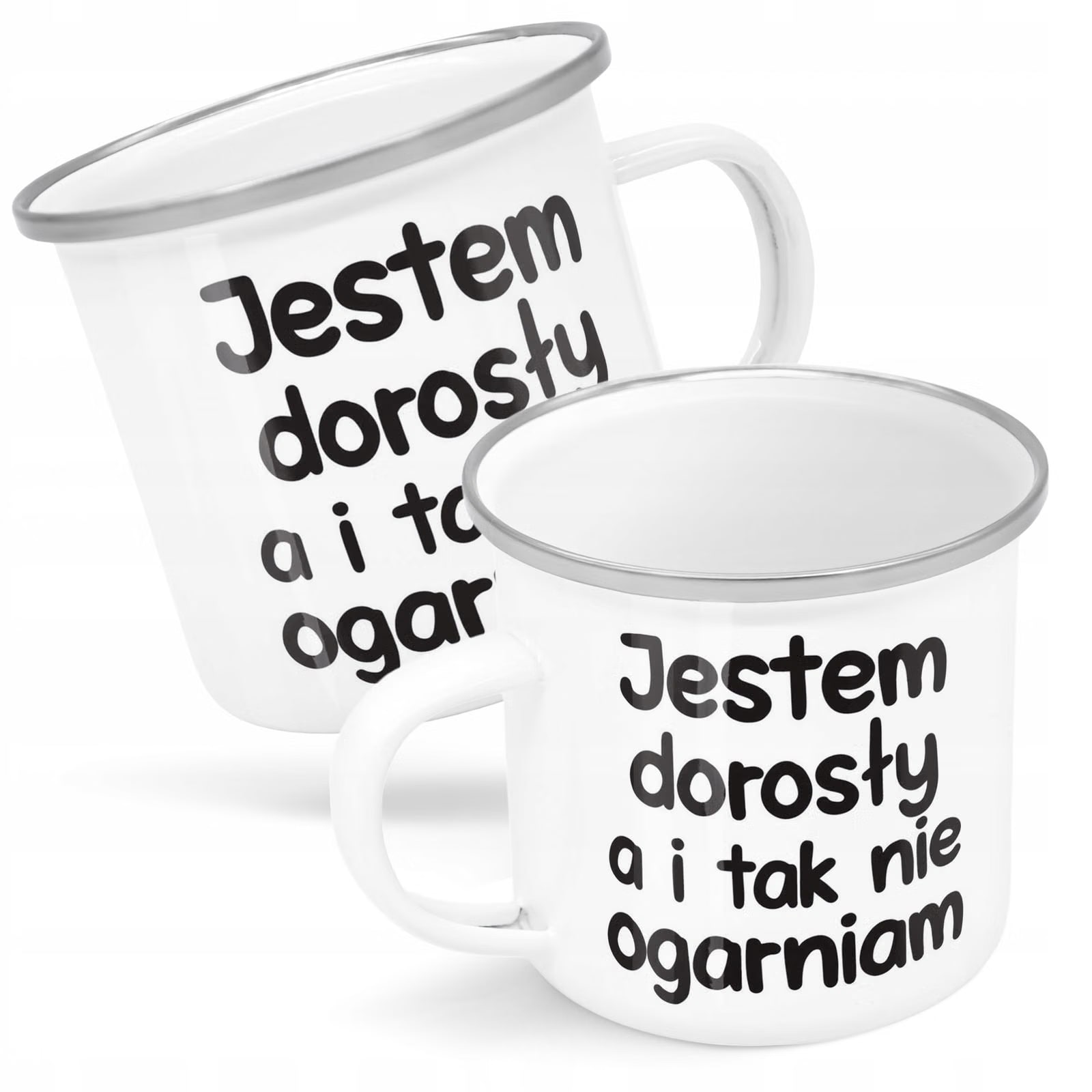 Kubek Emaliowany Jestem Dorosły Nie Ogarniam z Nadrukiem Biały Metalowy
