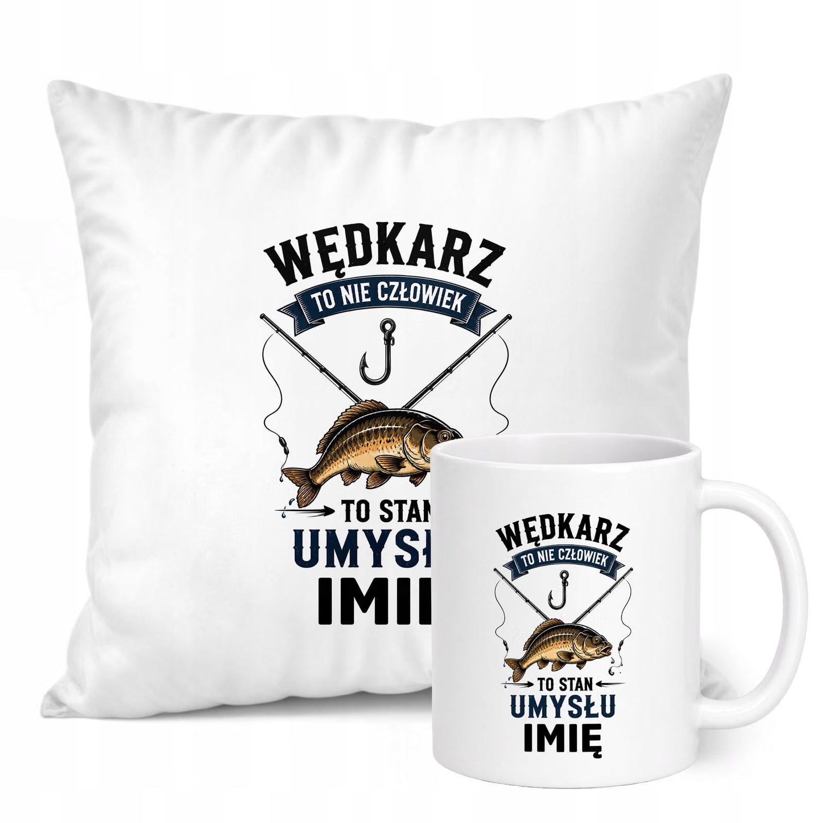 Zestaw Personalizowany Kubek Biały Poduszka Z Nadrukiem Dla Wędkarza