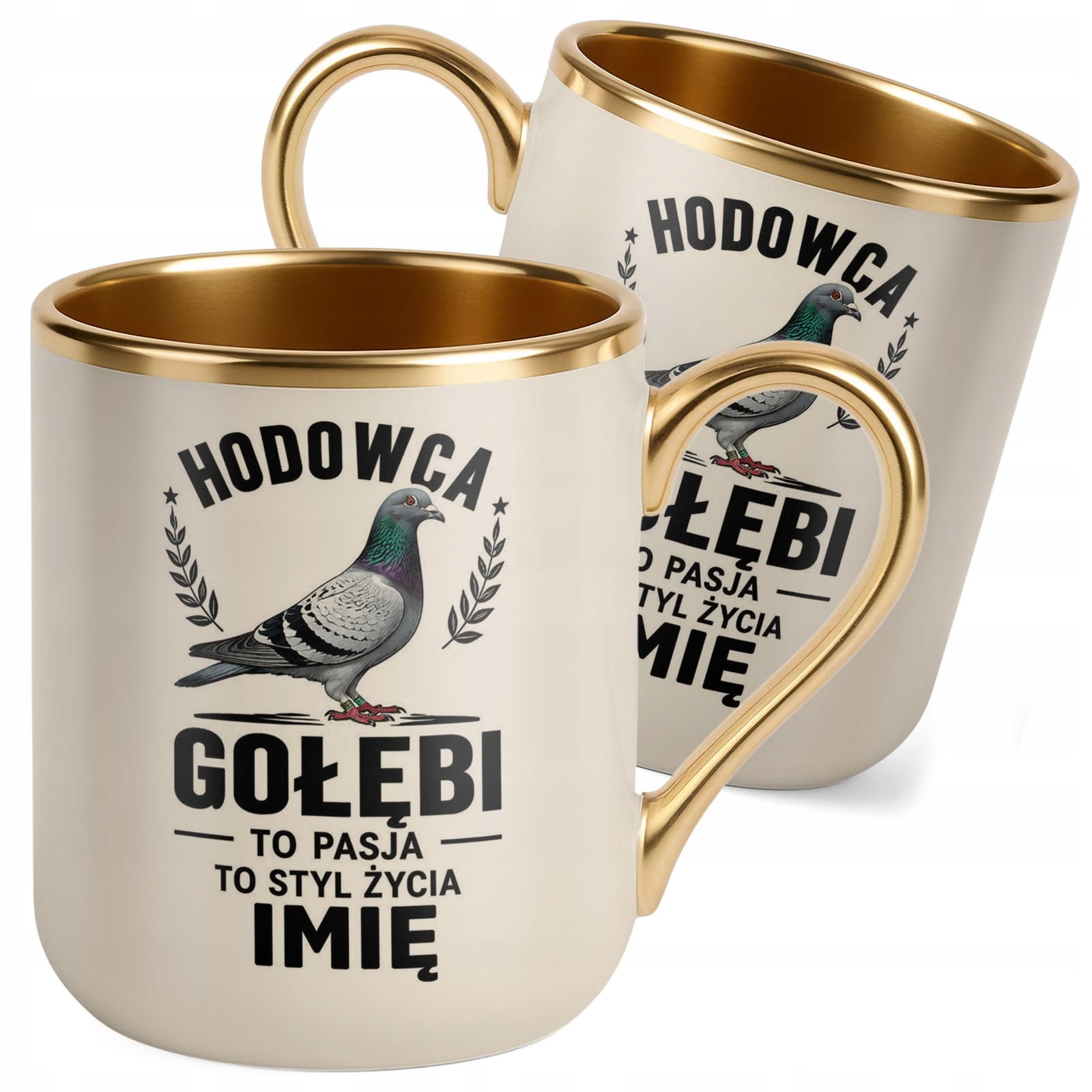 Kubek Personalizowany z nadrukiem Premium Złoty Ecru Dla Gołębiarza Prezent