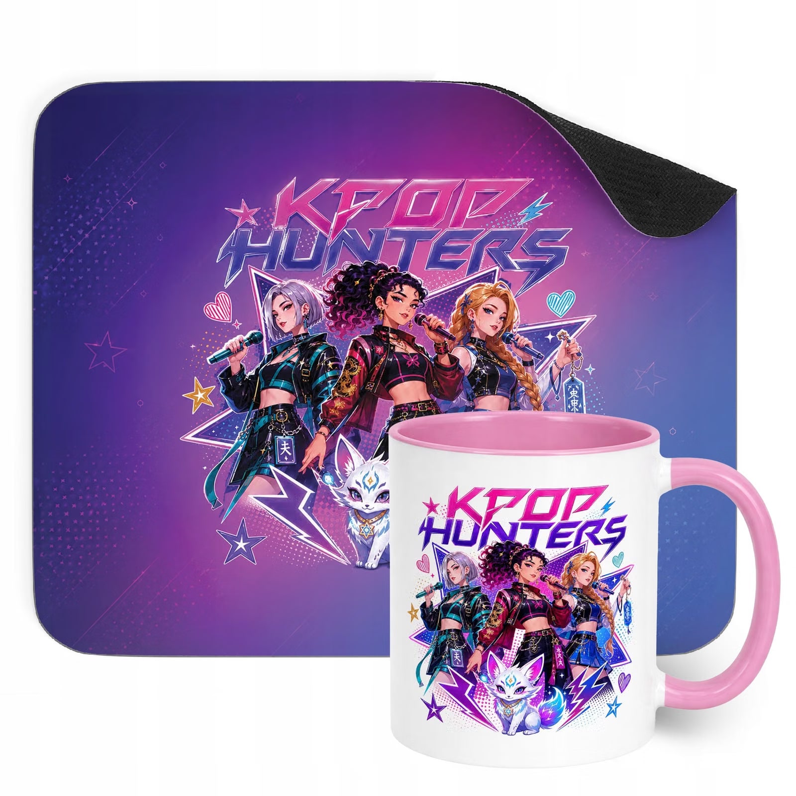 Zestaw Kubek Różowy Podkładka pod mysz z nadrukiem Łowczynie Kpop