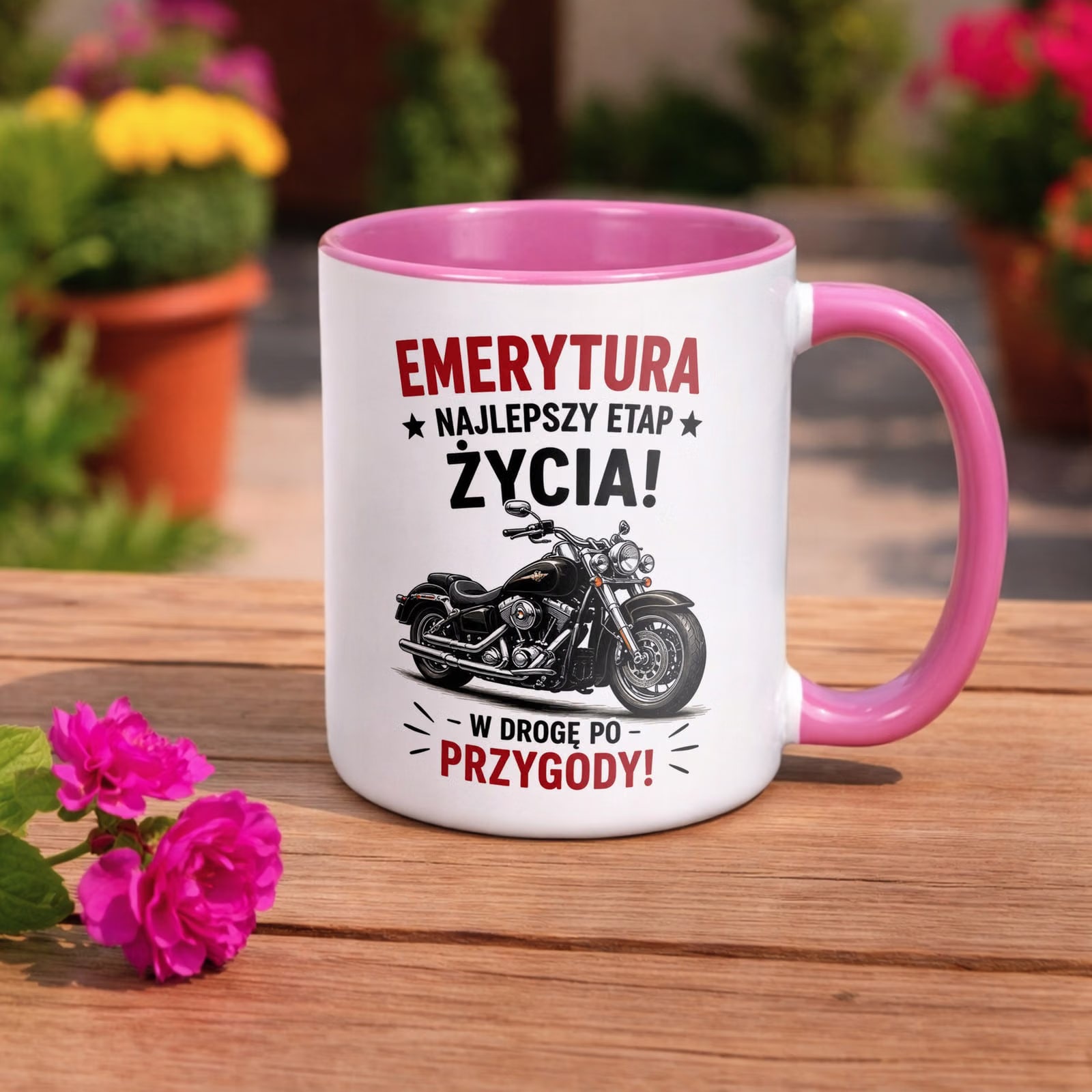 Kubek Różowy z nadrukiem Emerytura Dla Emeryta Upominek Prezent