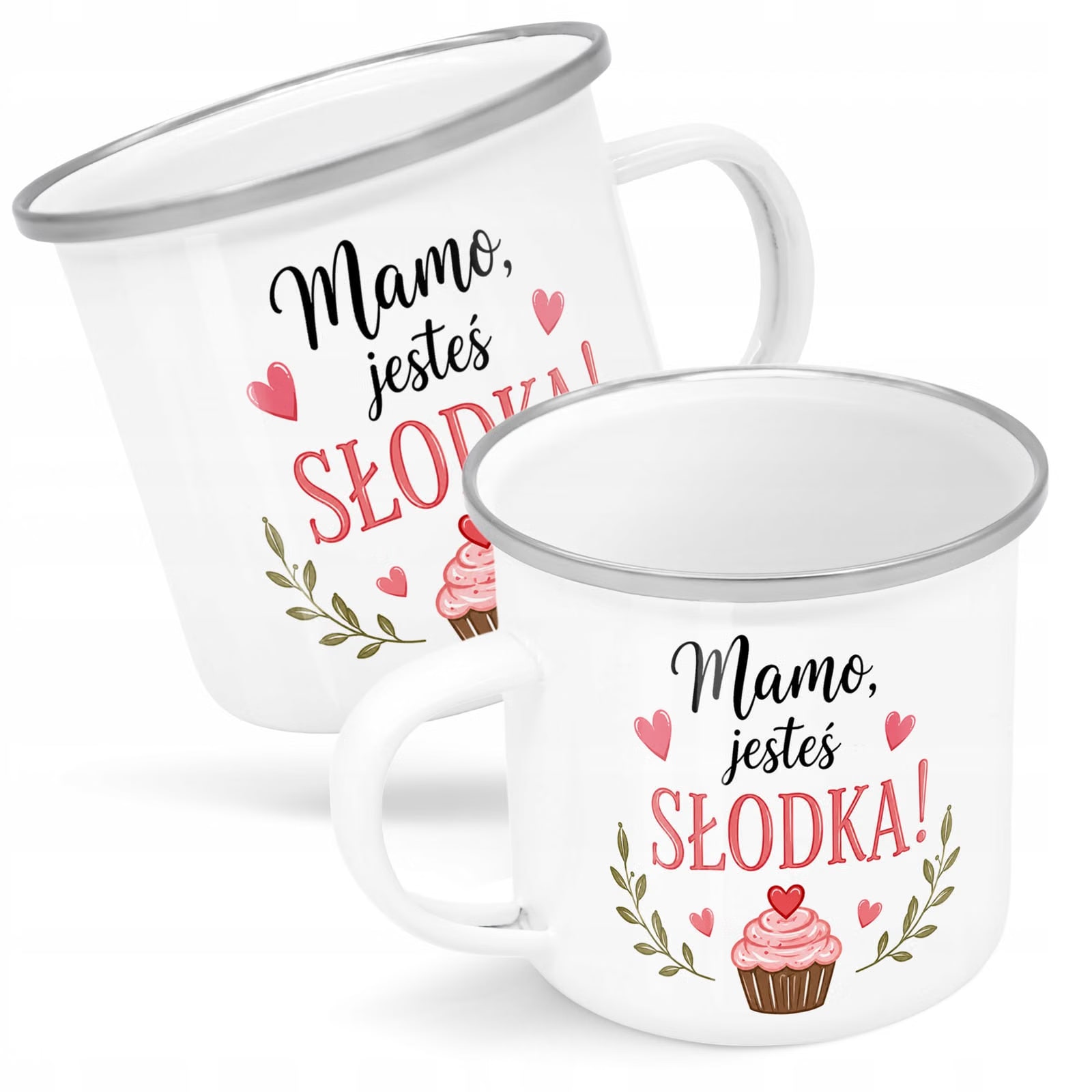 Kubek Emaliowany Dzień Matki dla mamy praktyczny z Nadrukiem Biały Metalowy