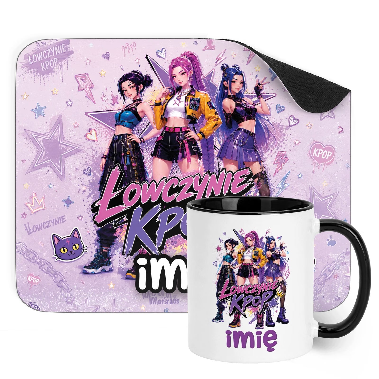 Zestaw personalizowany Kubek Czarny Podkładka pod mysz Łowczynie Kpop