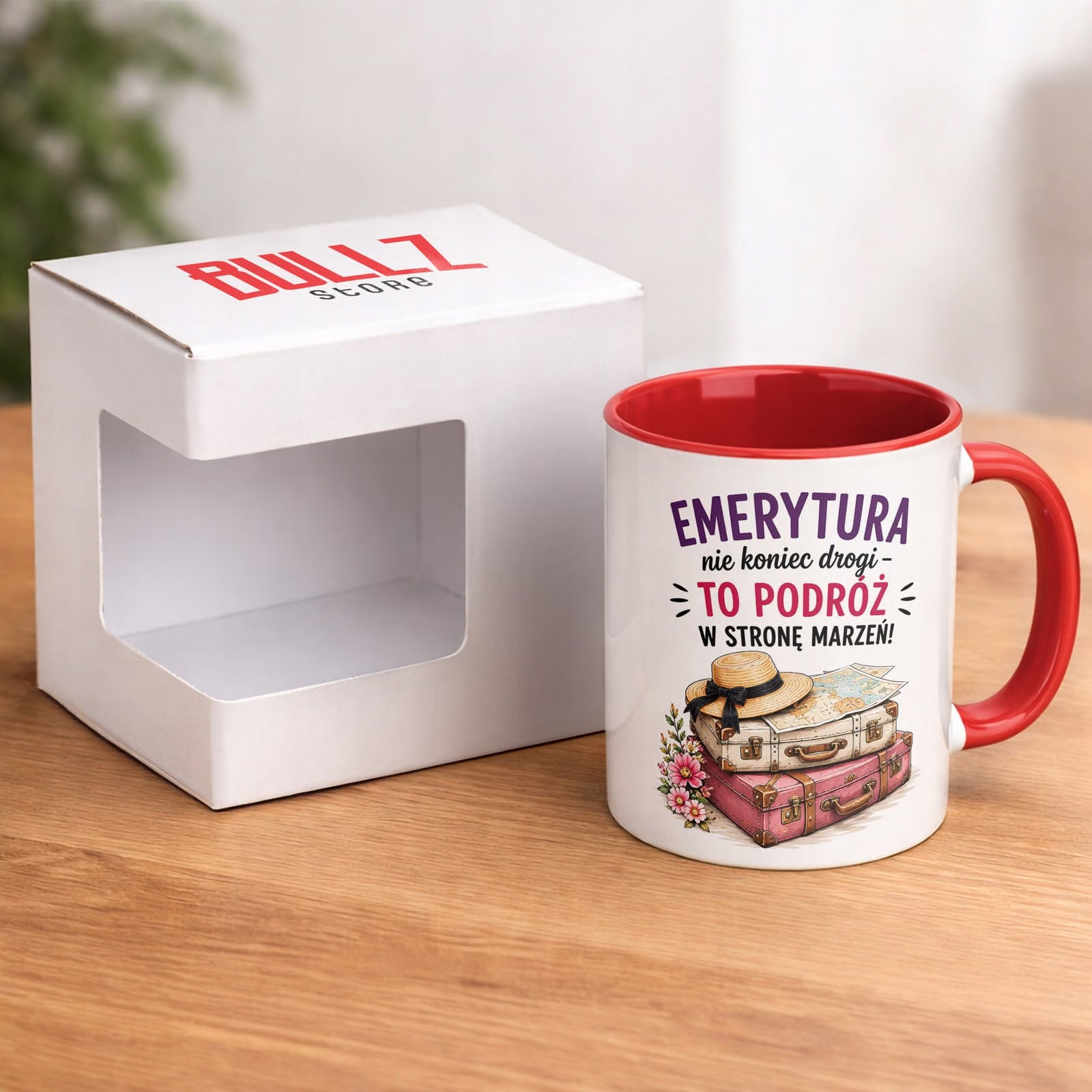 Kubek Czerwony z nadrukiem Emerytura Dla Emerytki Upominek Prezent