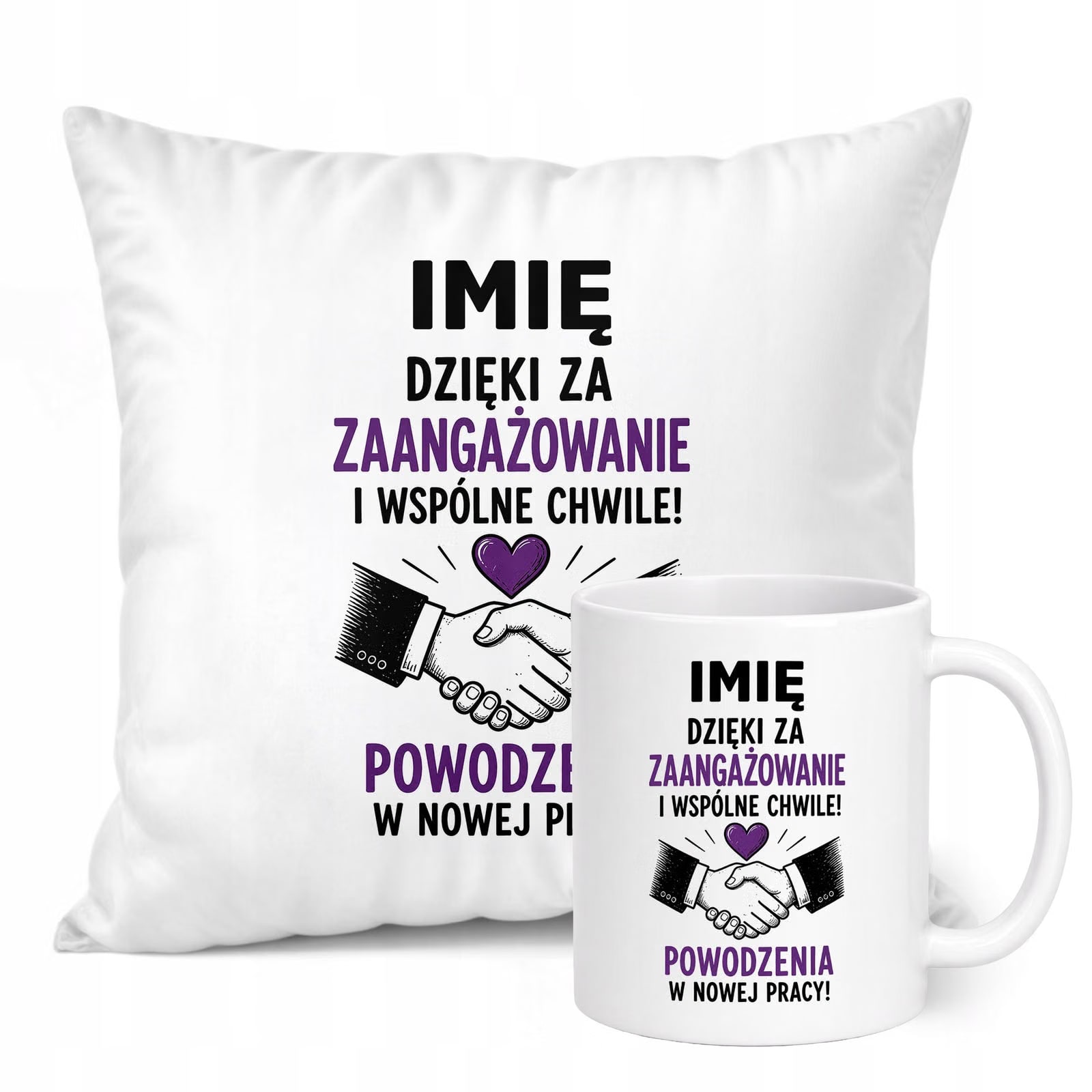 Zestaw Personalizowany Kubek Biały Poduszka Odejście z Pracy Prezent