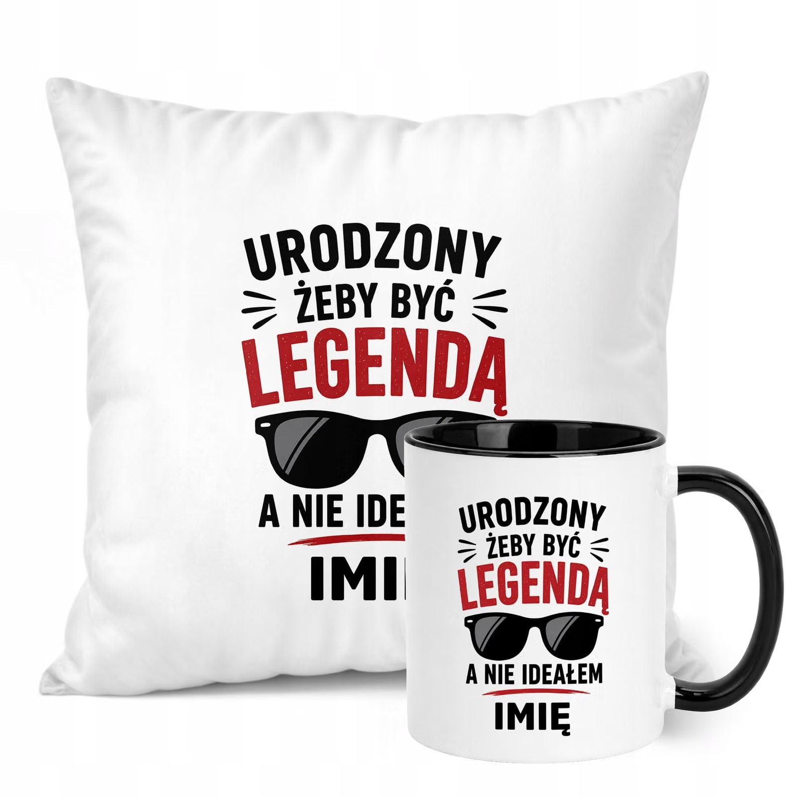 Zestaw Personalizowany Kubek Czarny Poduszka Dzień Chłopaka Z Nadrukiem