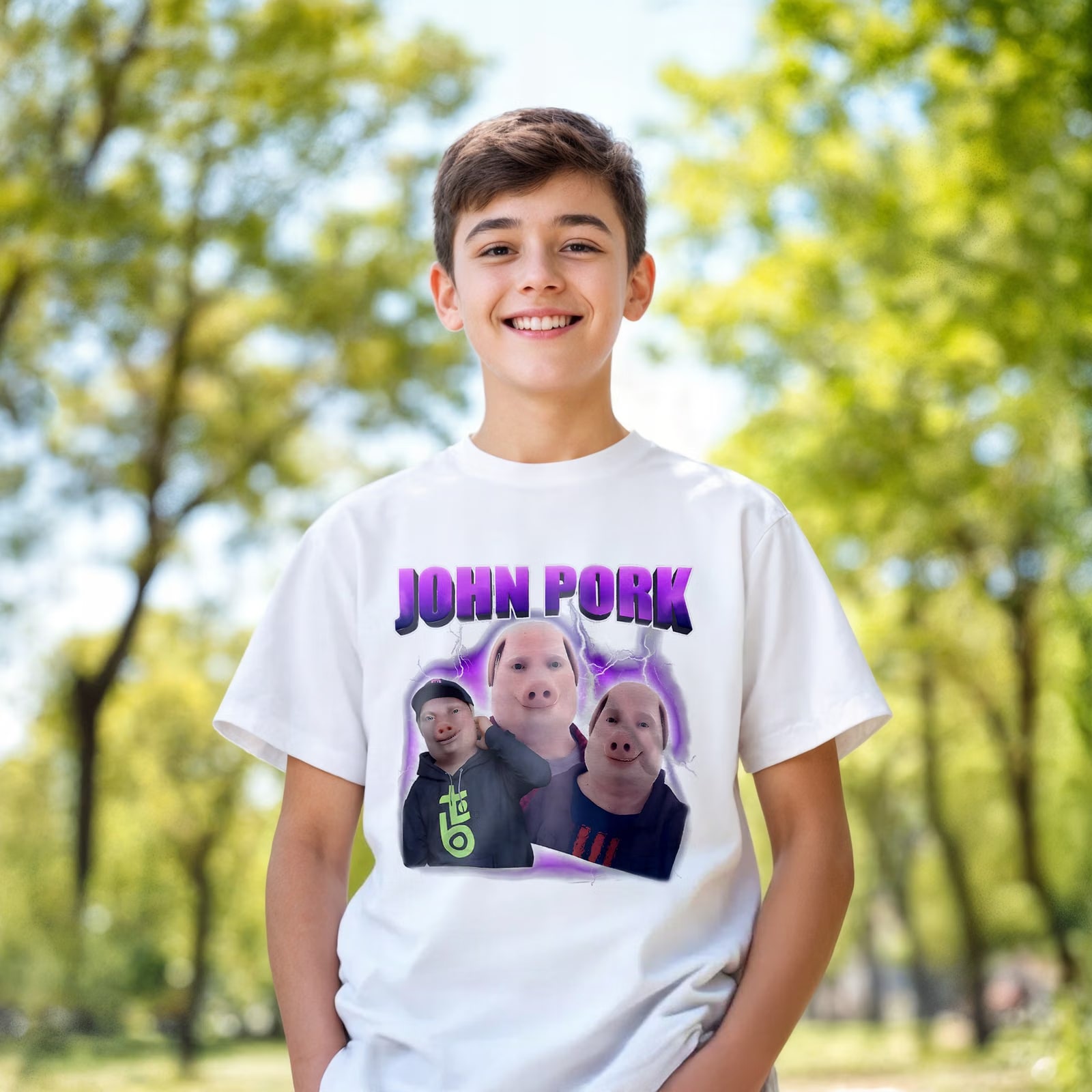 Koszulka biała dziecięca John Pork viral tiktok brainrot mem