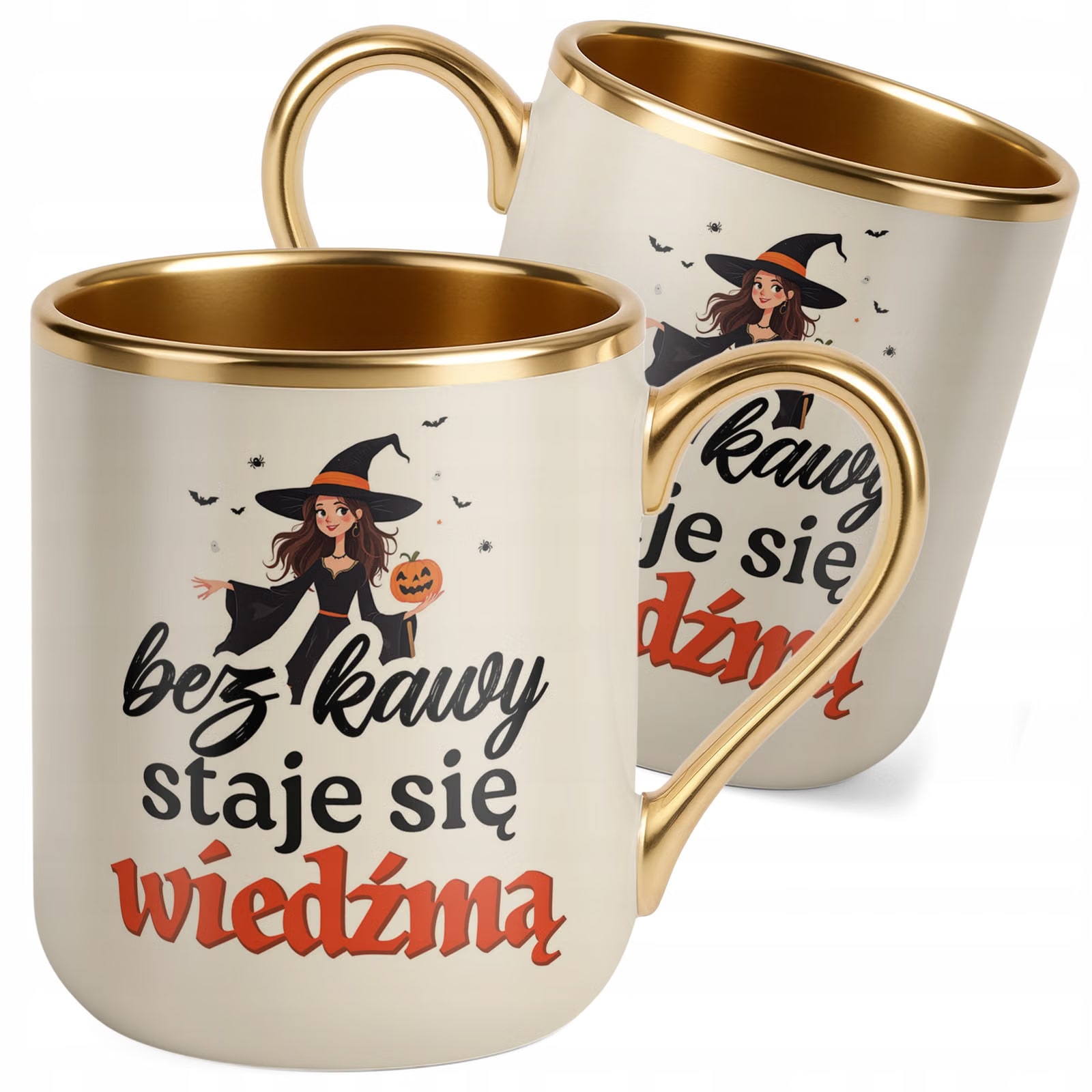 Kubek Premium Złoty Ecru Bez Kawy Staje Się Wiedźmą Dla Kobiety Prezent