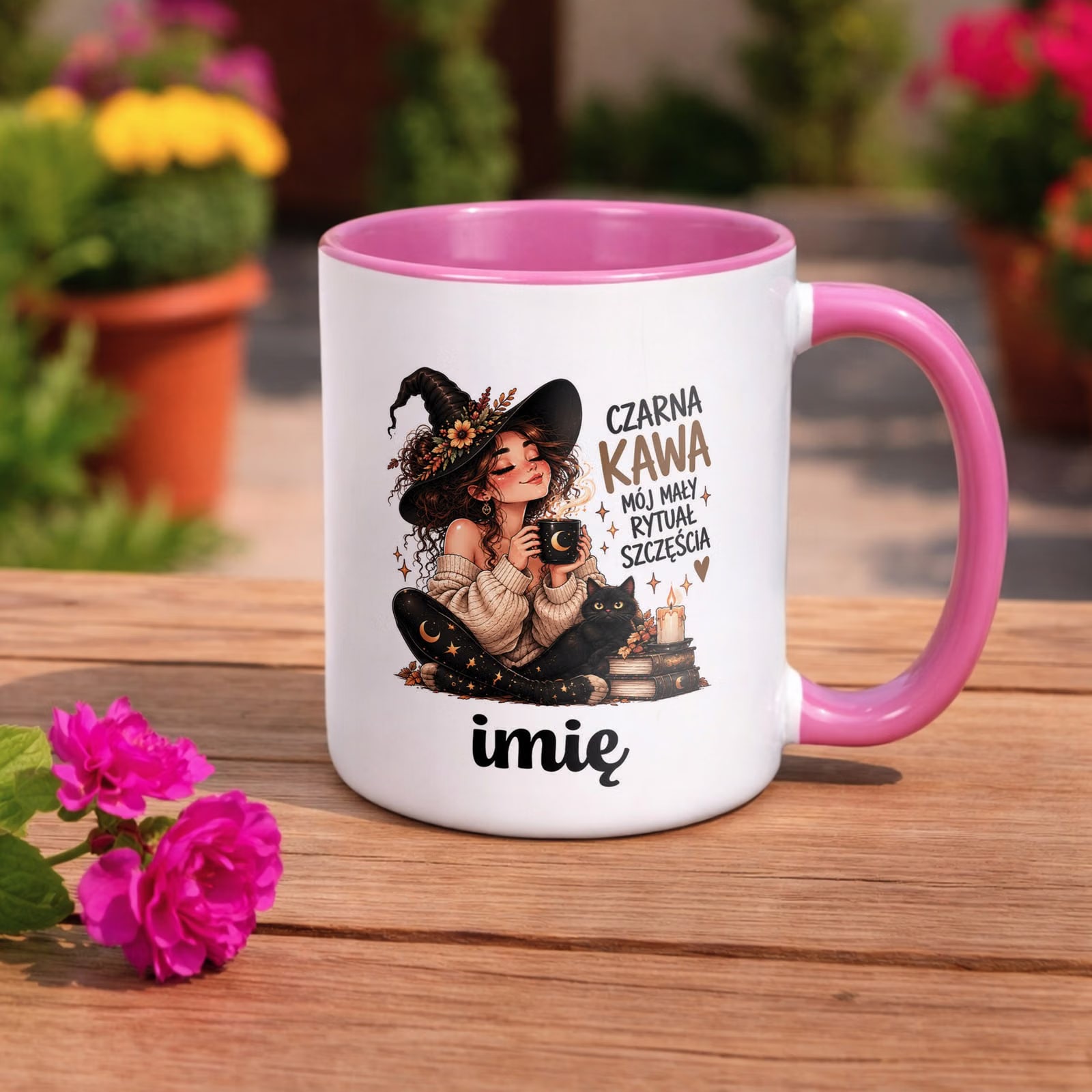 Kubek Różowy Personalizowany z Nadrukiem Dla Kobiet Czarownica Wiedźma