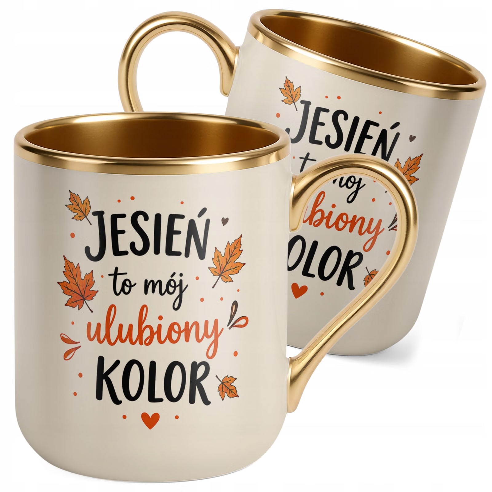 Kubek z nadrukiem Premium Złoty Ecru Jesienny Jesień Prezent