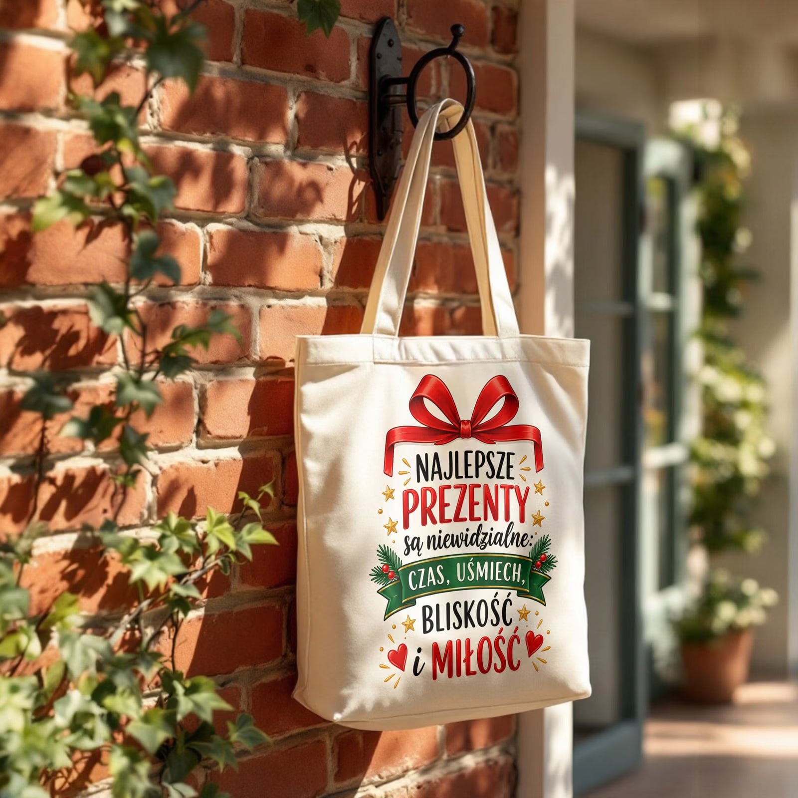 Torba shopper bawełniana premium świąteczna na zakupy z nadrukiem