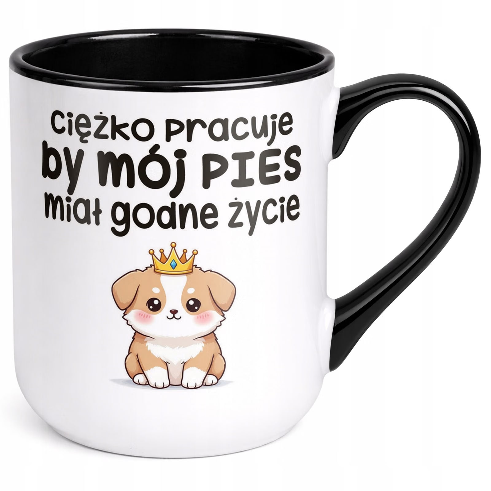 Kubek z nadrukiem Premium Czarny Cieżko Pracuję By Mój Pies Prezent