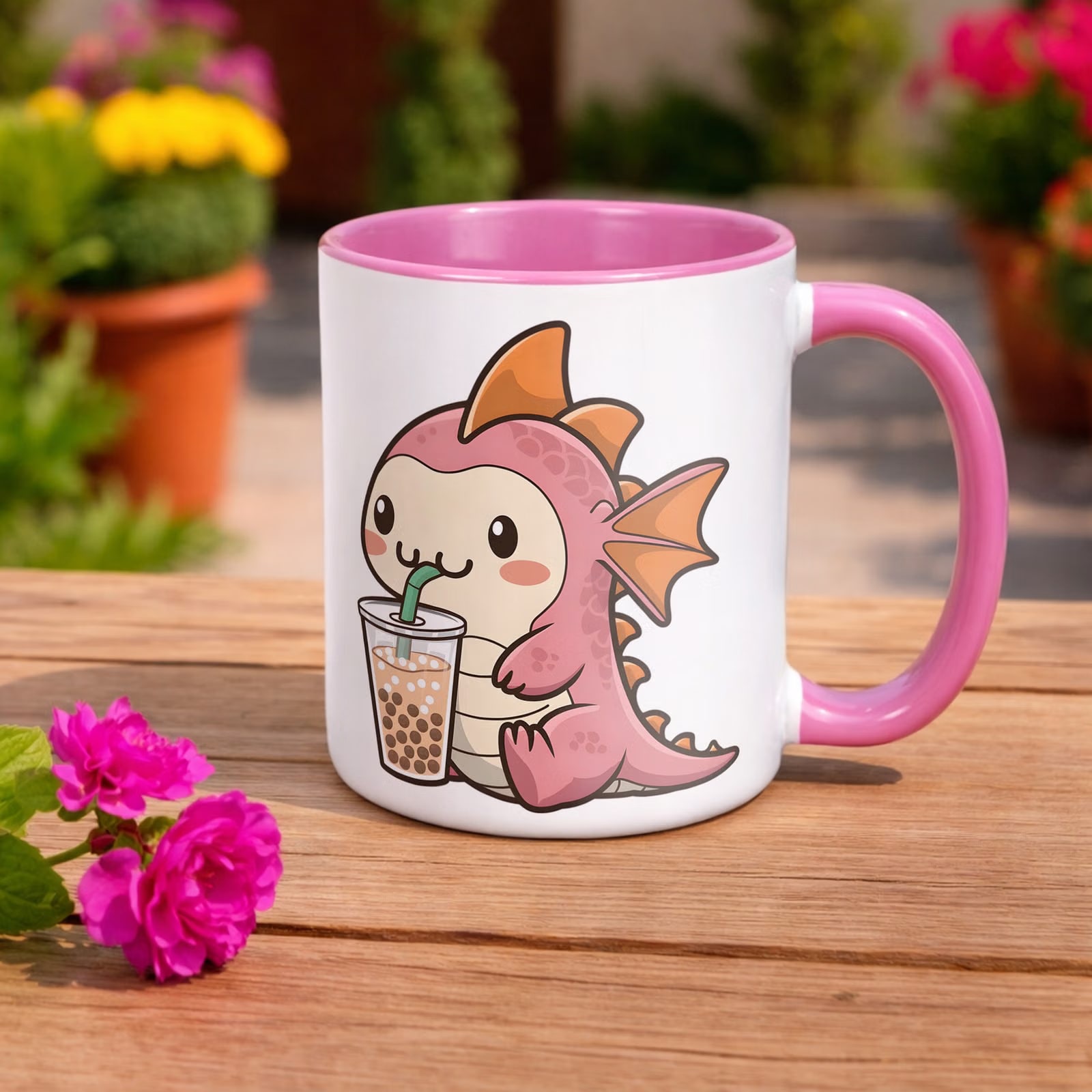 Różowy kubeczek 330ml prezent dla niej Aksolotl Axolotl Różowy Zwierzak OK