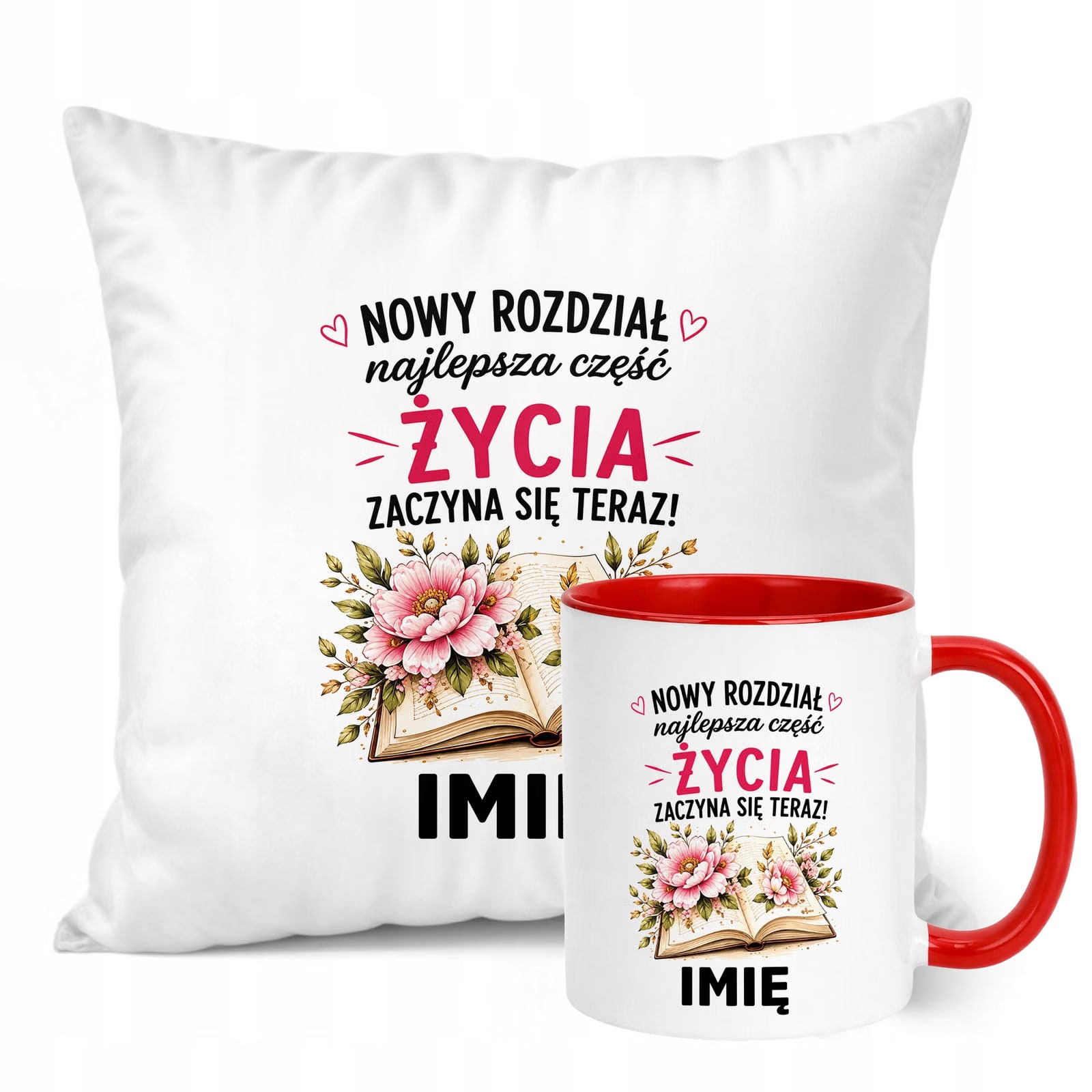 Zestaw Personalizowany Kubek Czerwony Poduszka Emerytura Upominek Prezent