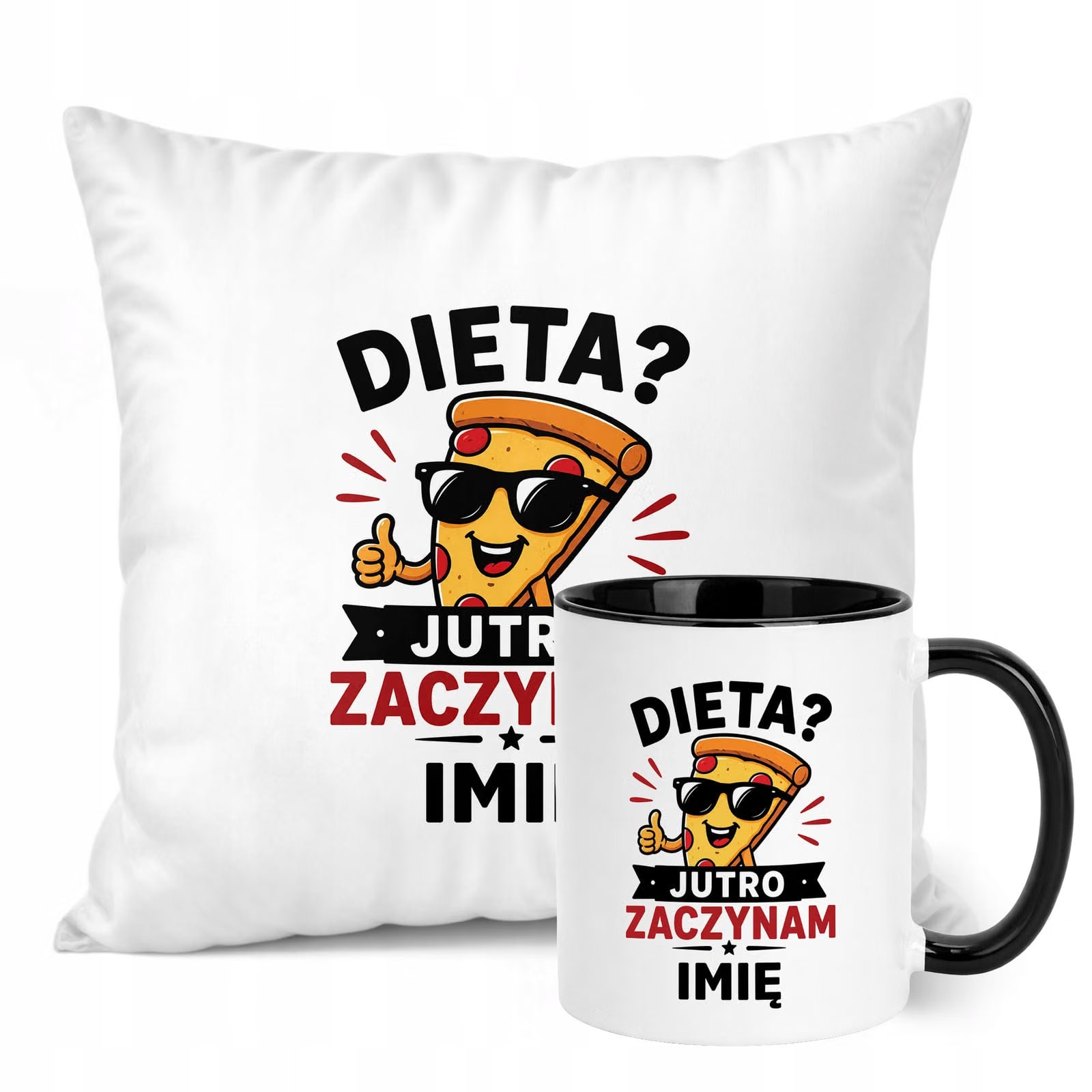 Zestaw Personalizowany Kubek Czarny Poduszka Dzień Chłopaka Z Nadrukiem
