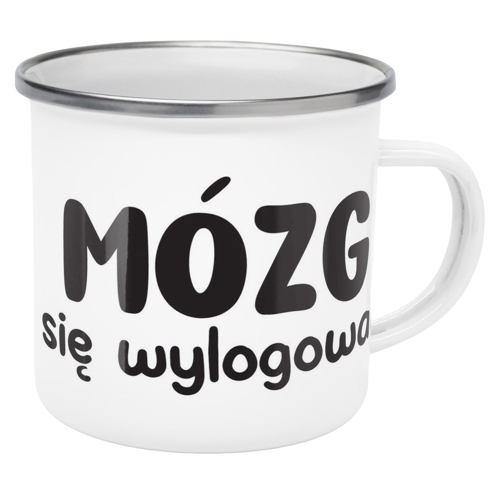 Kubek Emaliowany Mózg Się Wylogował Zabawny z Nadrukiem Biały Metalowy