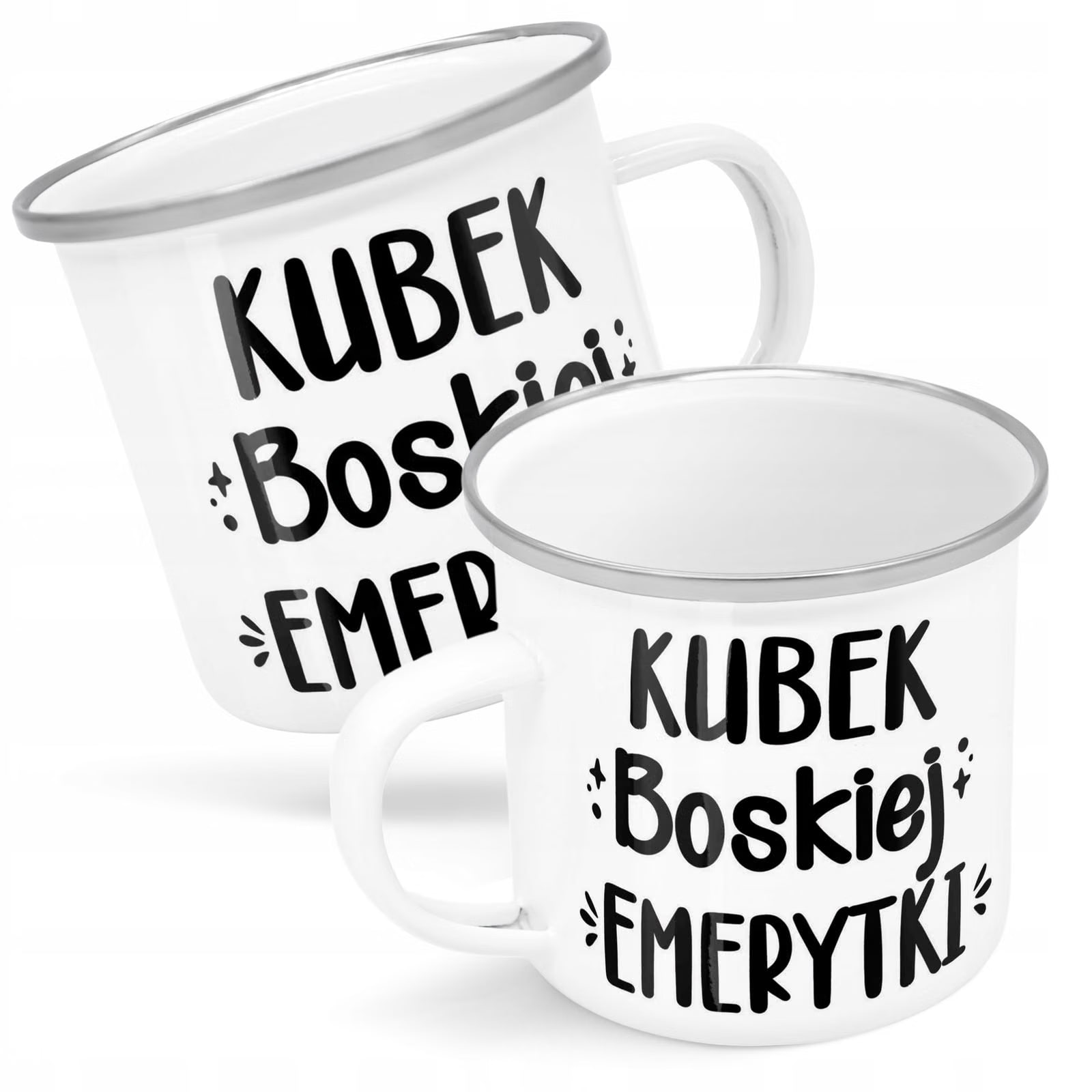 Kubek Emaliowany z okazji Emerytury Dla Emerytki z Nadrukiem Biały Metalowy
