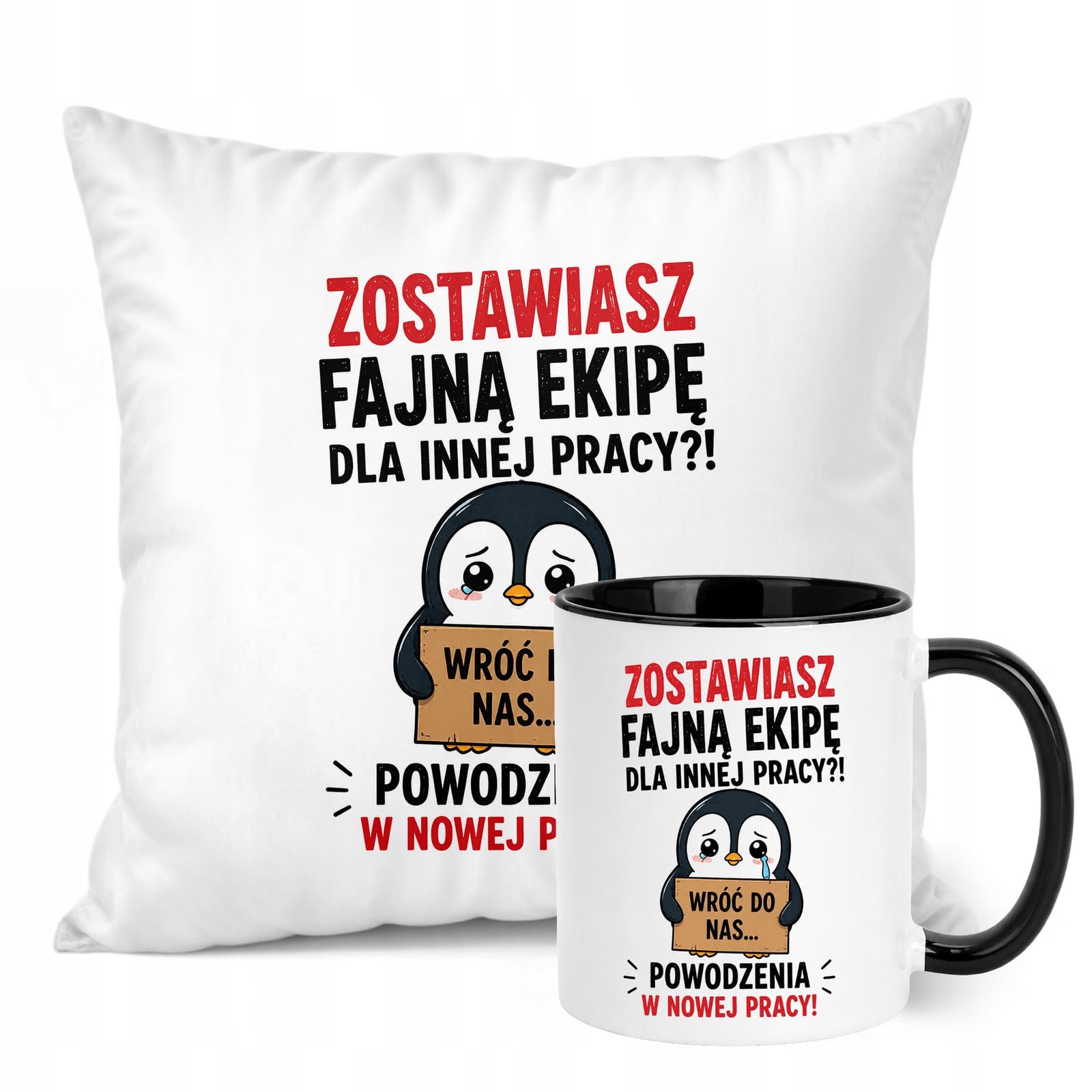 Zestaw Kubek Czarny Poduszka Z Nadrukiem Odejście z Pracy Prezent