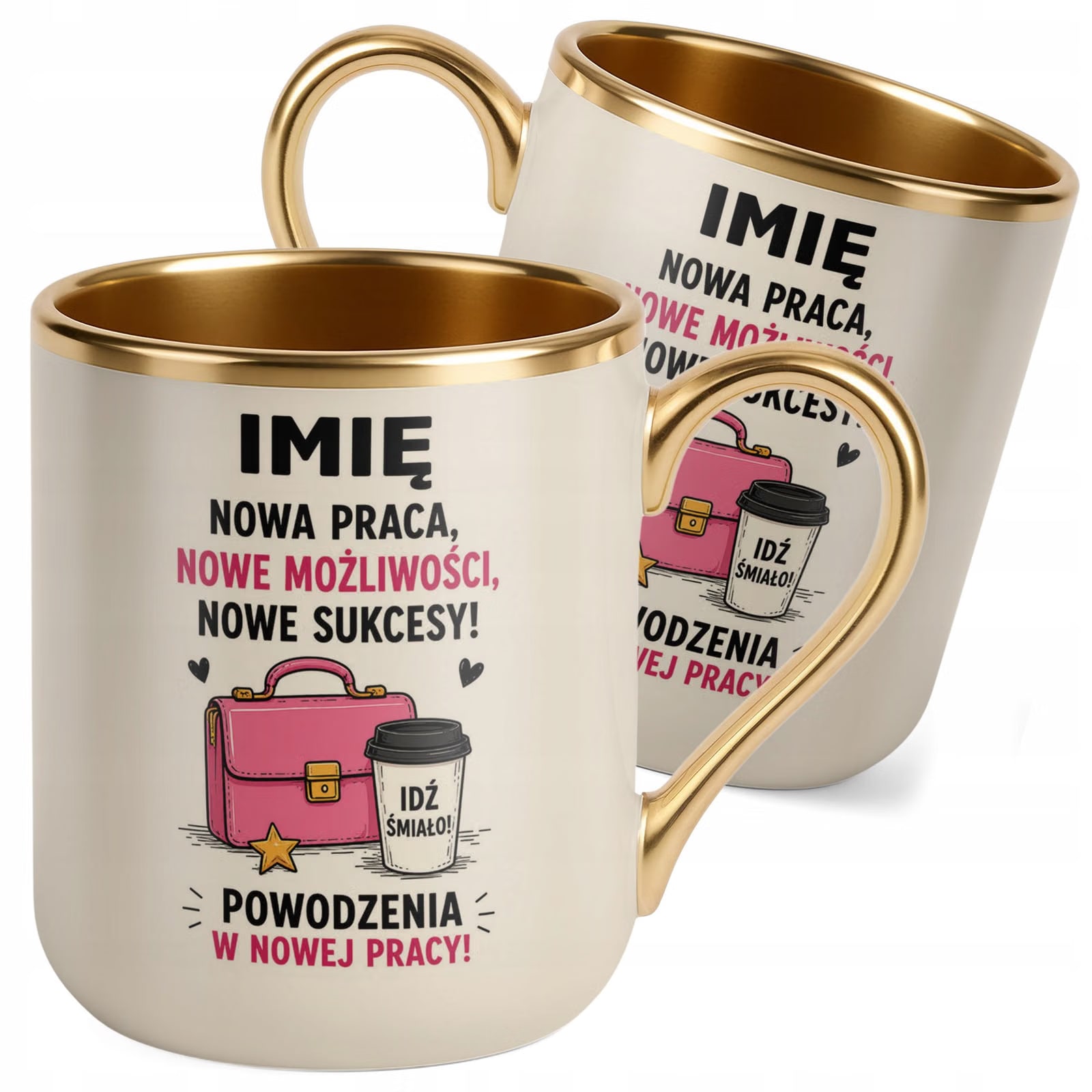 Kubek Personalizowany z nadrukiem Premium Złoty Ecru Odejście z Pracy