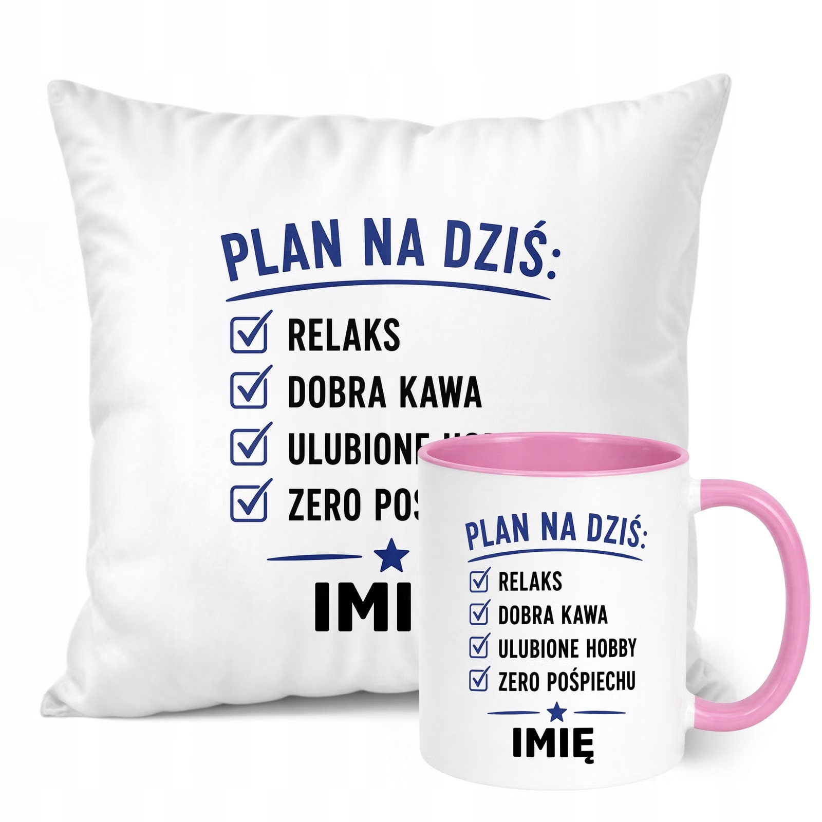 Zestaw Personalizowany Kubek Różowy Poduszka Emerytura Upominek Prezent