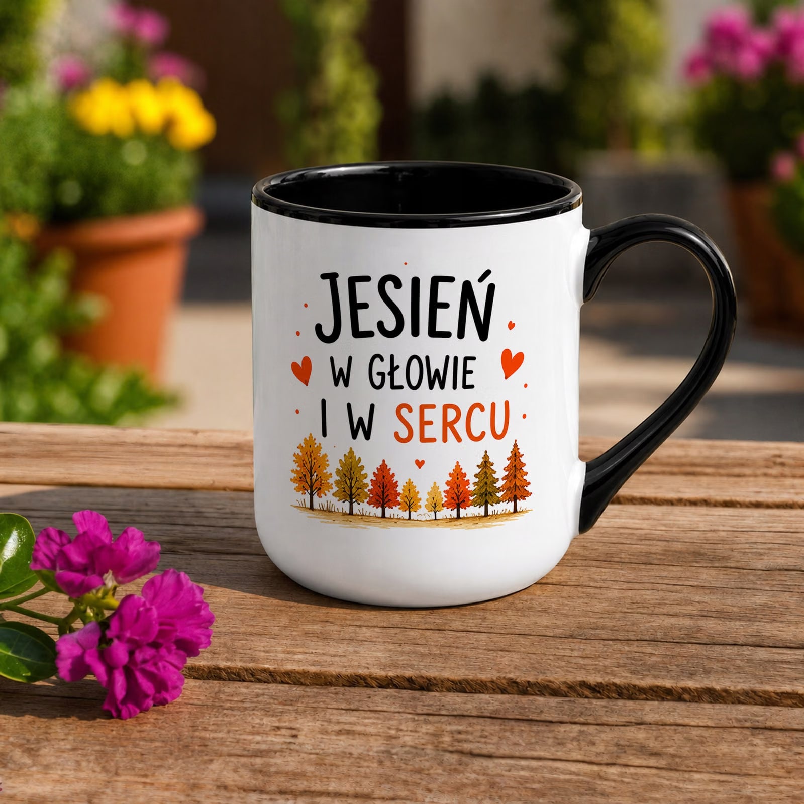 Kubek z nadrukiem Premium Czarny Jesienny Jesień Upominek Prezent