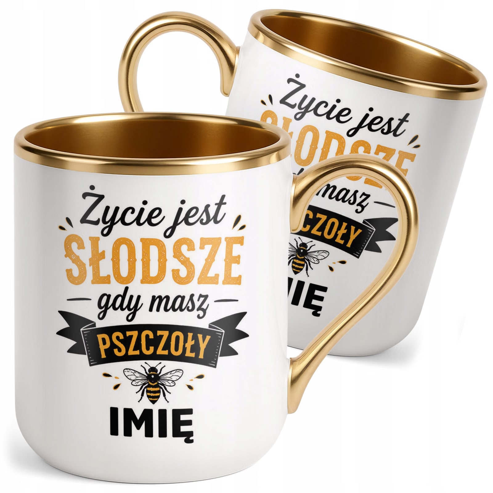 Kubek Personalizowany z nadrukiem Premium Złoty Dla Pszczelarza Prezent