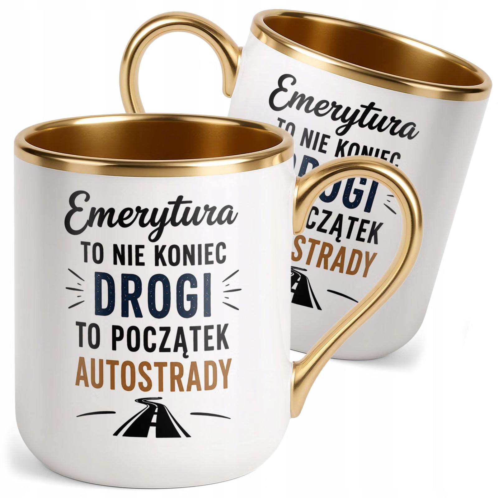 Kubek z nadrukiem Premium Złoty Emerytura Dla Emeryta Upominek Prezent