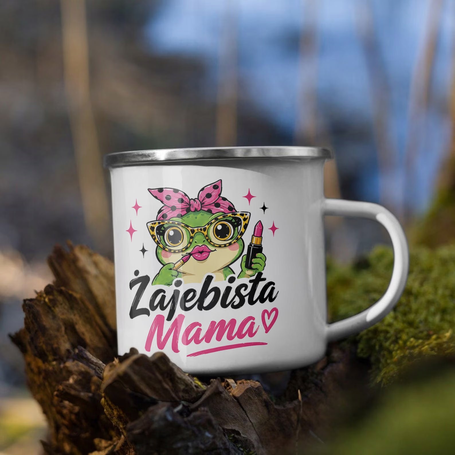 Kubek Emaliowany Dzień Matki dla mamy mały z z Nadrukiem Biały Metalowy