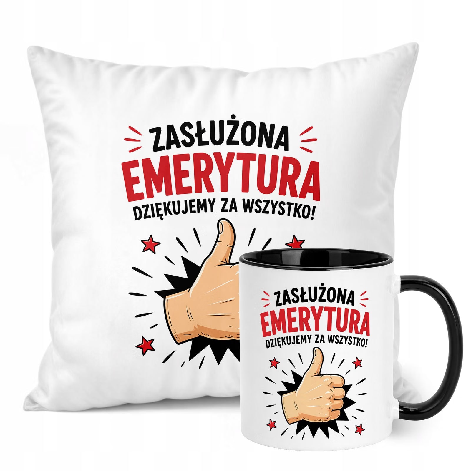 Zestaw Kubek Czarny Poduszka Z Nadrukiem Emerytura Prezent