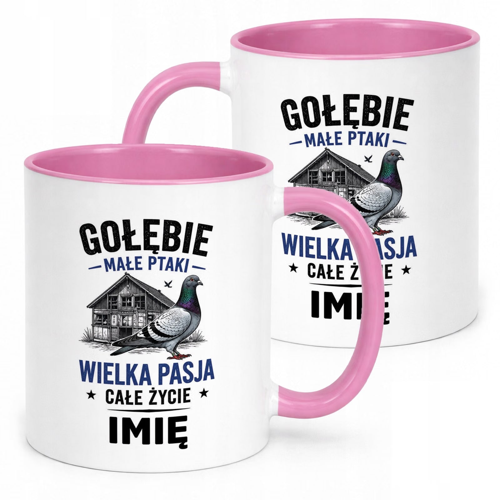 Różowy Kubek Personalizowany z nadrukiem Dla Gołębiarza Upominek Prezent
