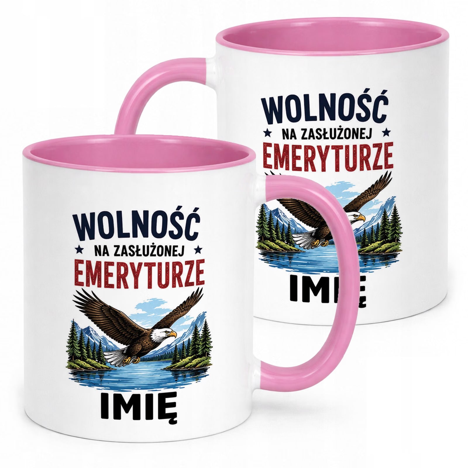 Kubek Różowy Personalizowany z Nadrukiem Emerytura Dla Emeryta Prezent