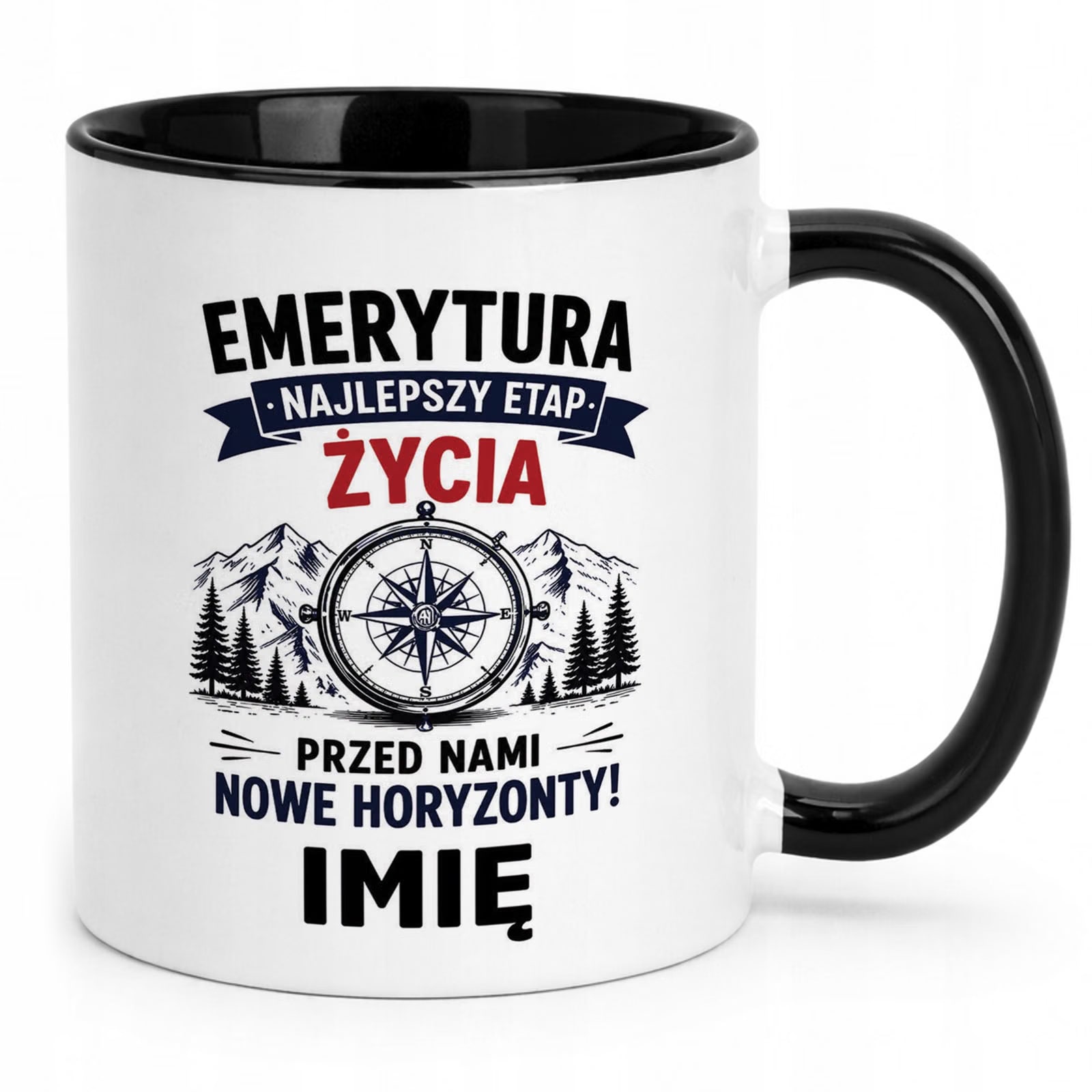 Kubek Czarny Personalizowany z Nadrukiem Emerytura Dla Emeryta Prezent