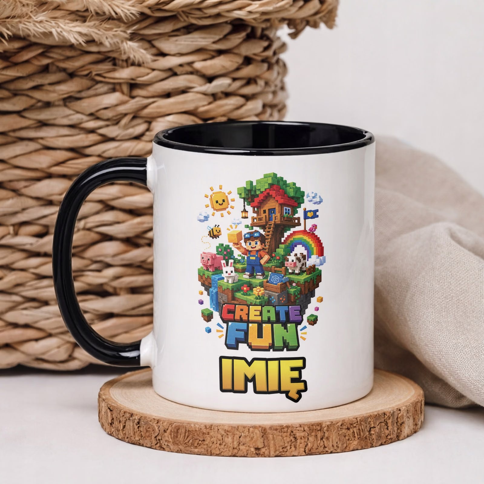 Kubek Czarny z nadrukiem personalizowany Gra Pixel Dla Dzieci Prezent