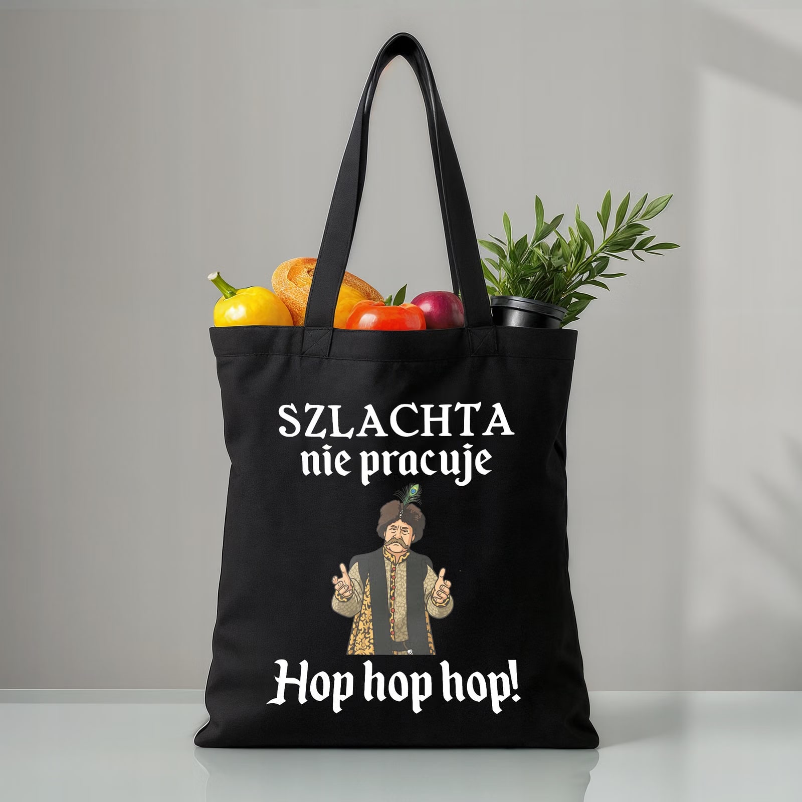 Torba bawełniana czarna na zakupy 1670 Szlachta Nie Pracuje Hop Hop Hop