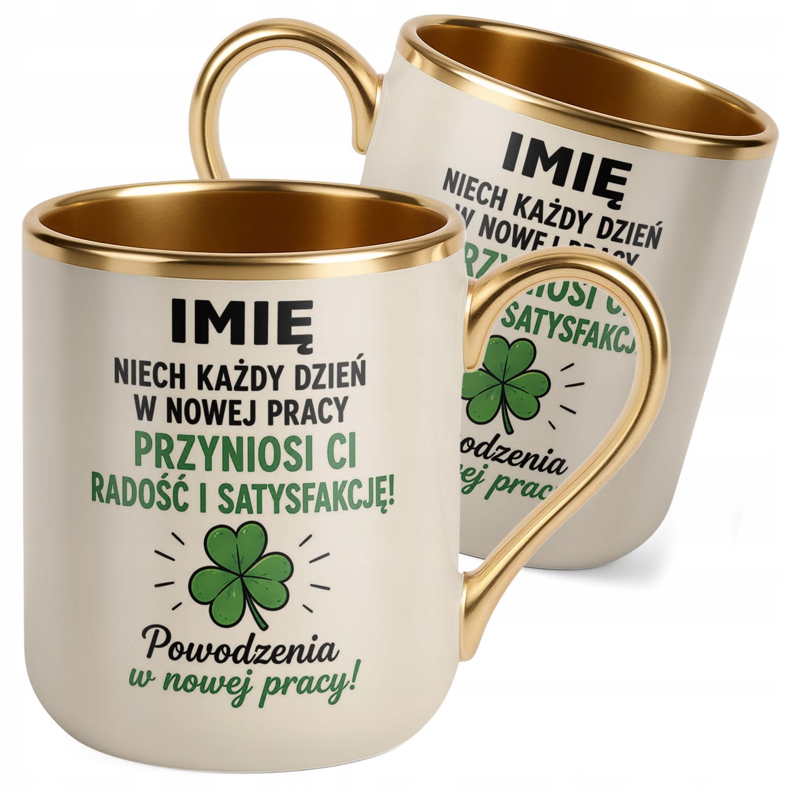 Kubek Personalizowany z nadrukiem Premium Złoty Ecru Odejście z Pracy