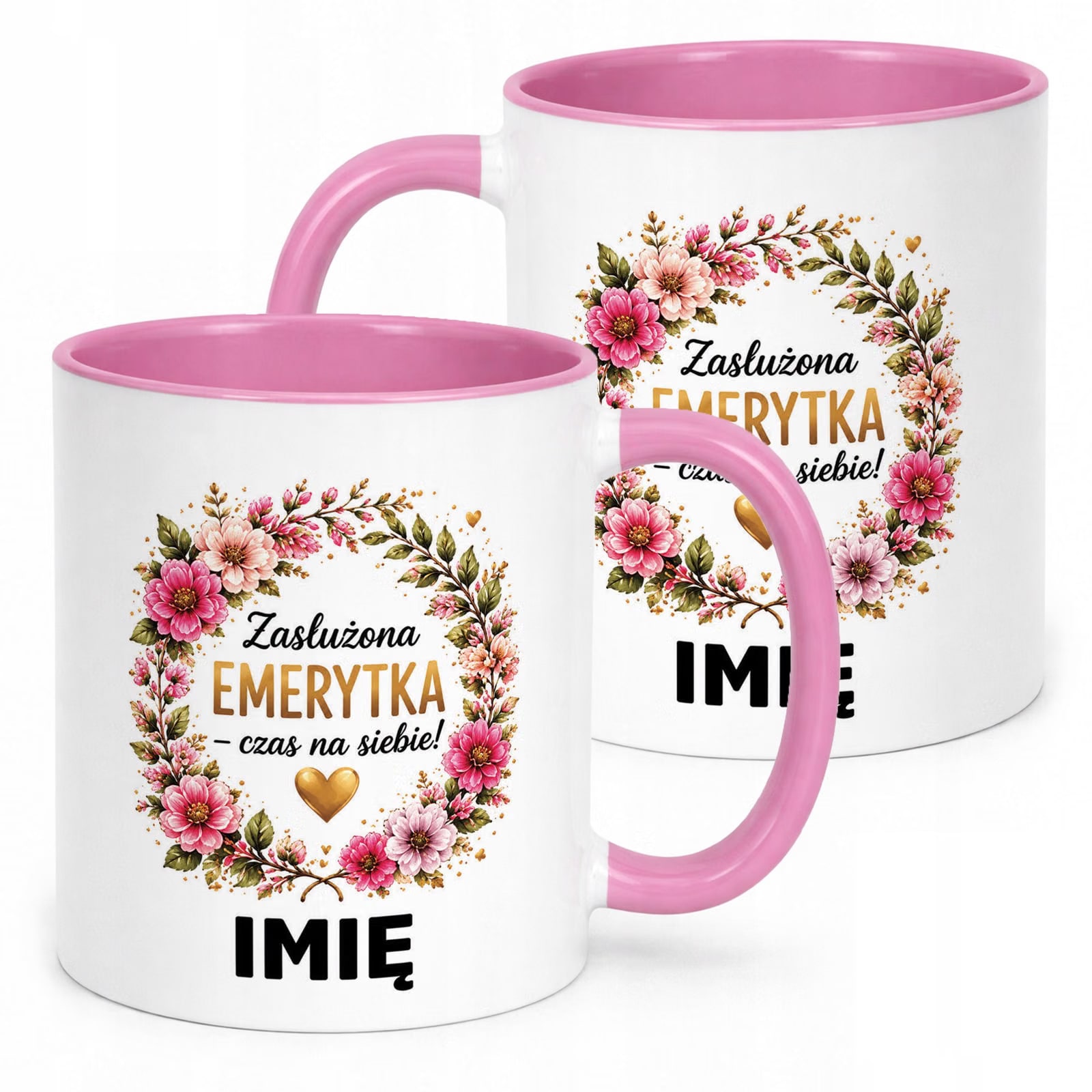 Kubek Różowy Personalizowany z Nadrukiem Emerytura Dla Emerytki Prezent
