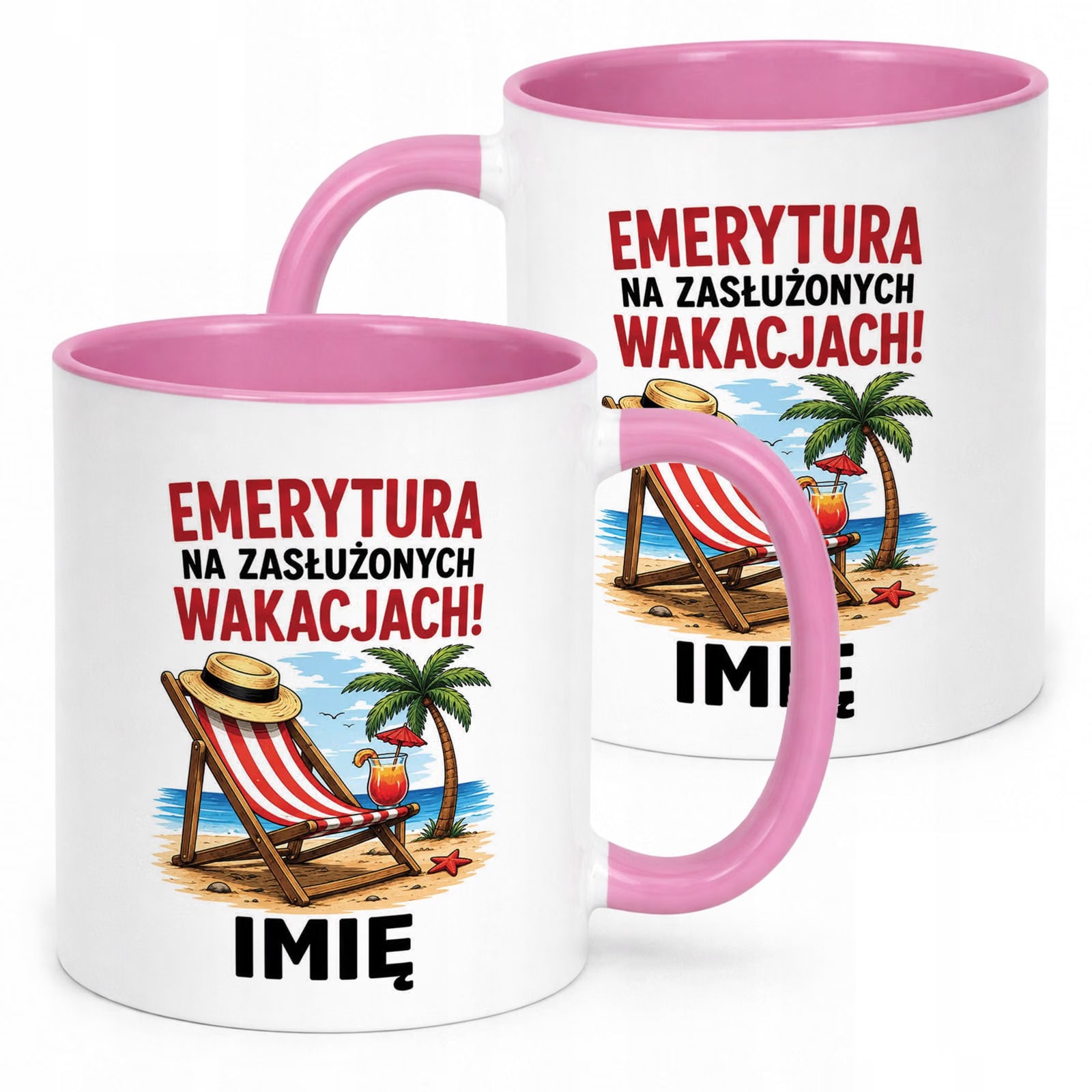 Kubek Różowy Personalizowany z Nadrukiem Emerytura Upominek Prezent
