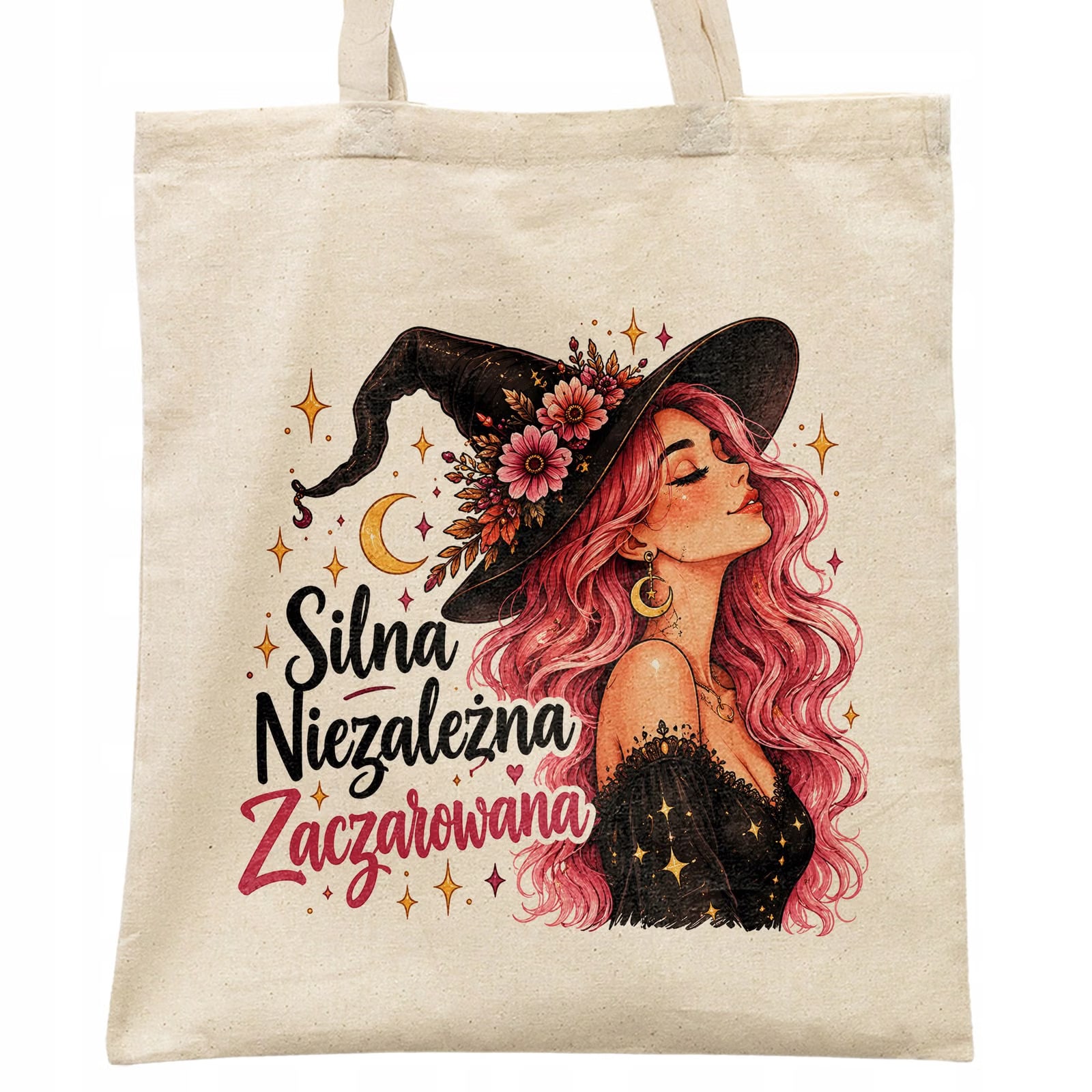 Torba shopper bawełniana wiedźma czarownica na zakupy z nadrukiem