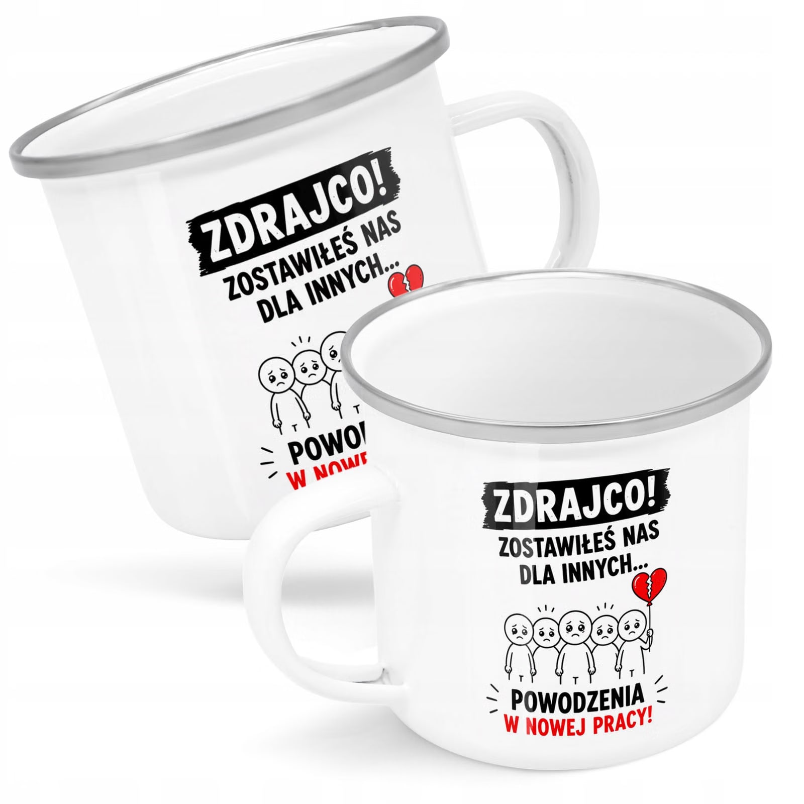 Kubek Emaliowany Odejście z Pracy z Nadrukiem Biały Metalowy Prezent