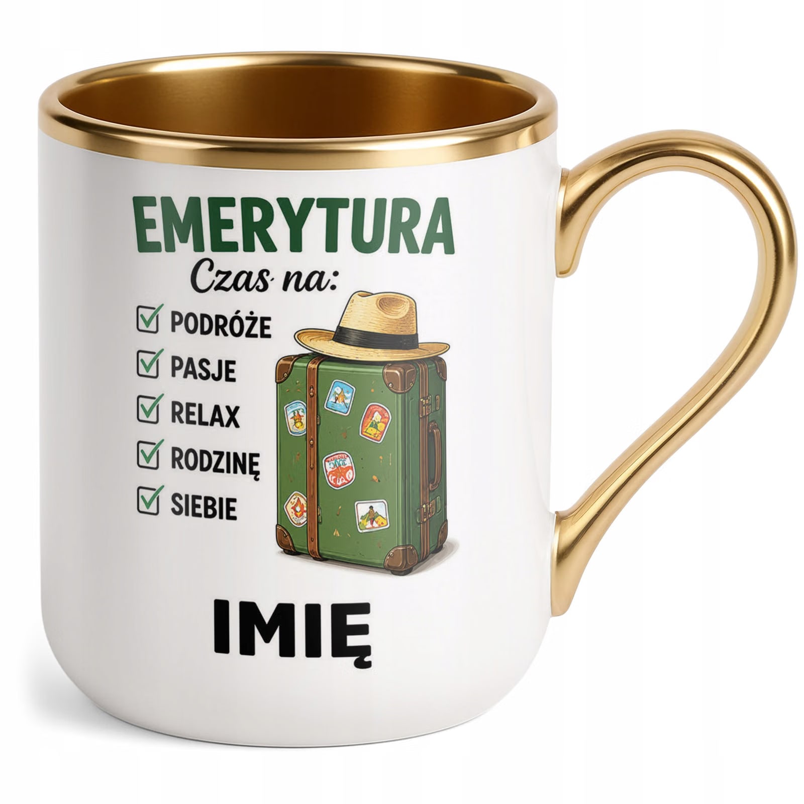 Kubek Personalizowany z nadrukiem Premium Złoty Emerytura Prezent