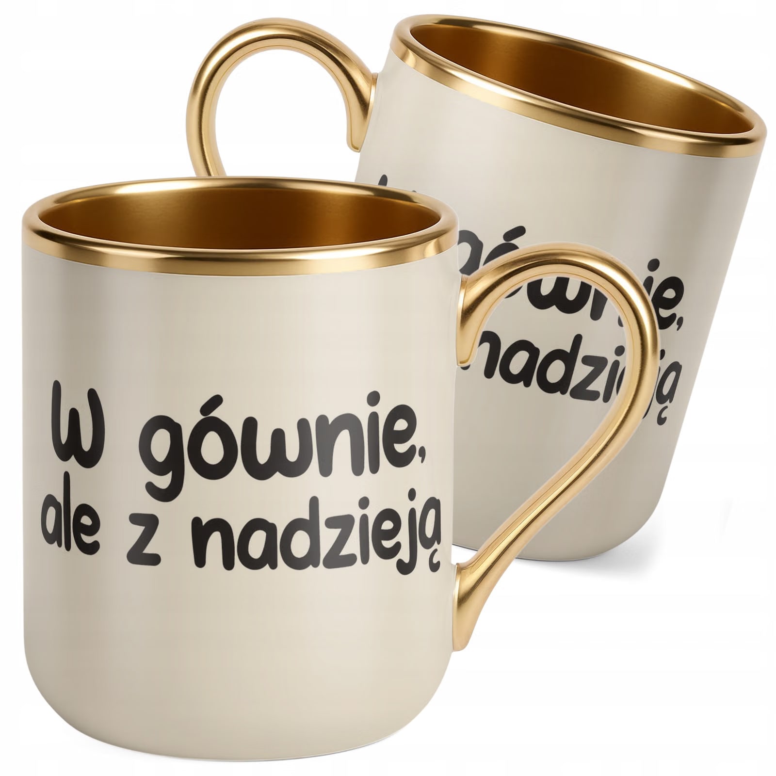 Kubek Premium Złoty Ecru W Gównie Ale Z Nadzieją Śmieszny Zabawny