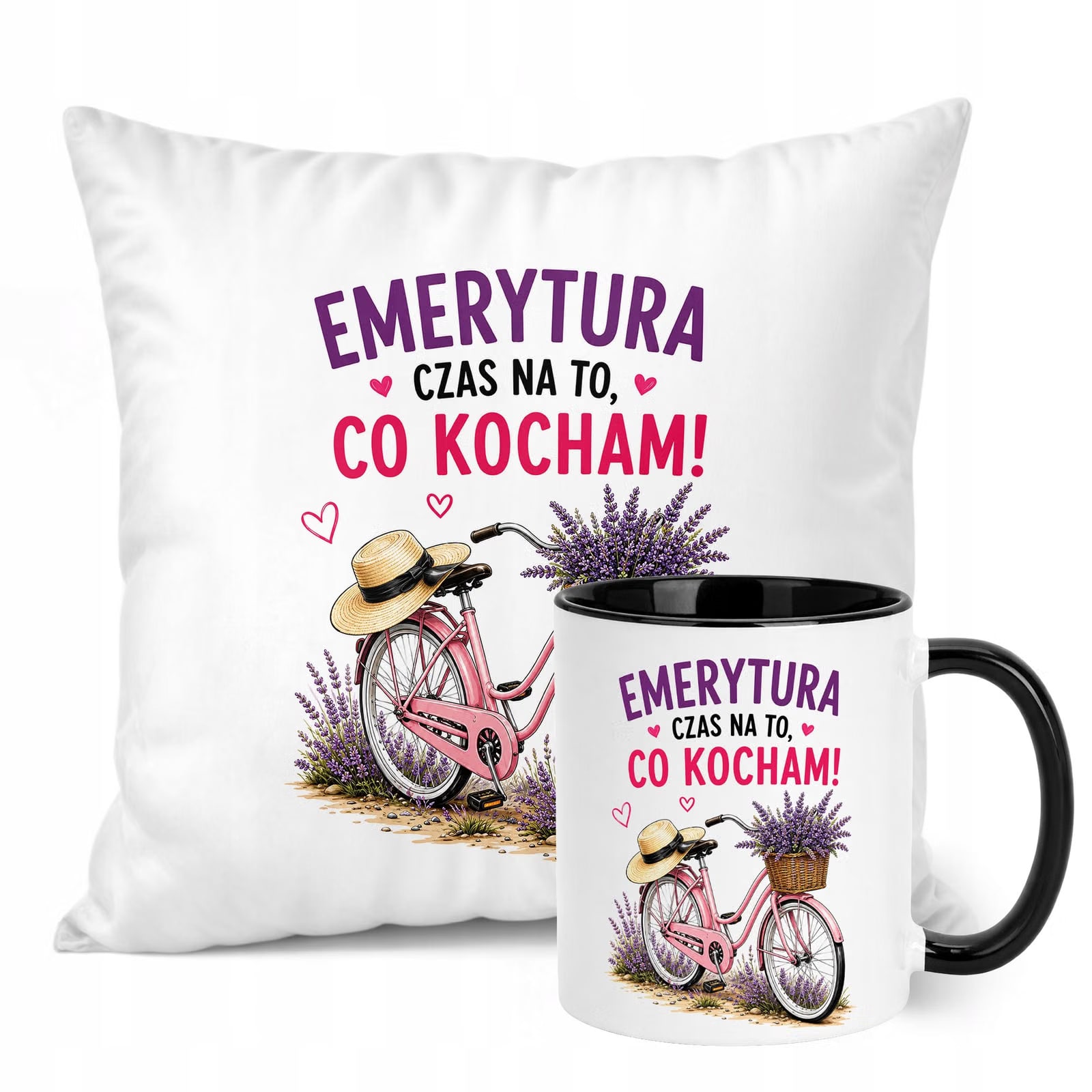 Zestaw Kubek Czarny Poduszka Z Nadrukiem Emerytura Dla Emerytki Prezent