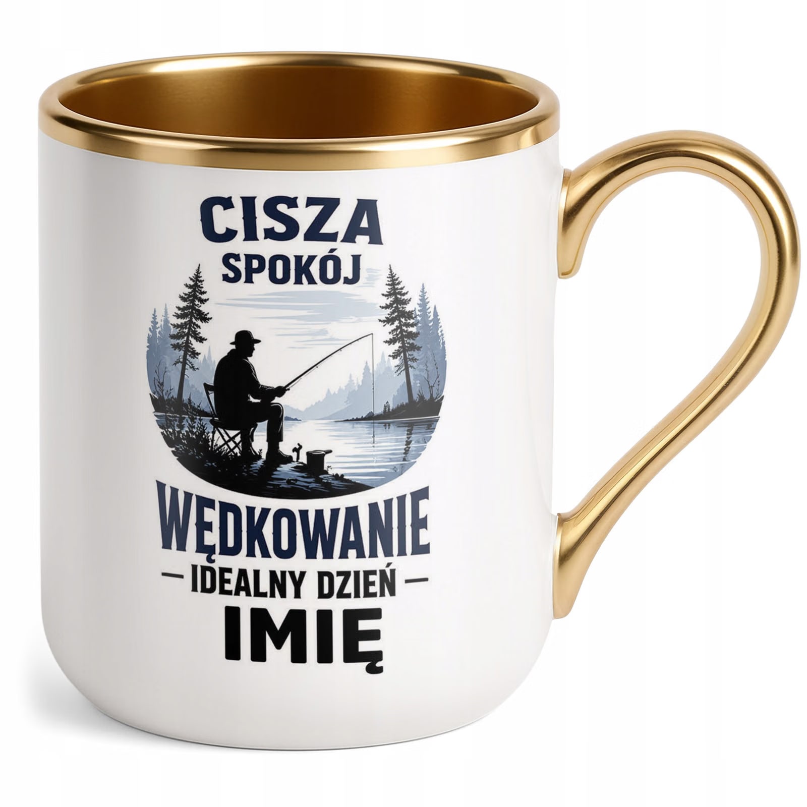 Kubek Personalizowany z nadrukiem Premium Złoty Dla Wędkarza Prezent