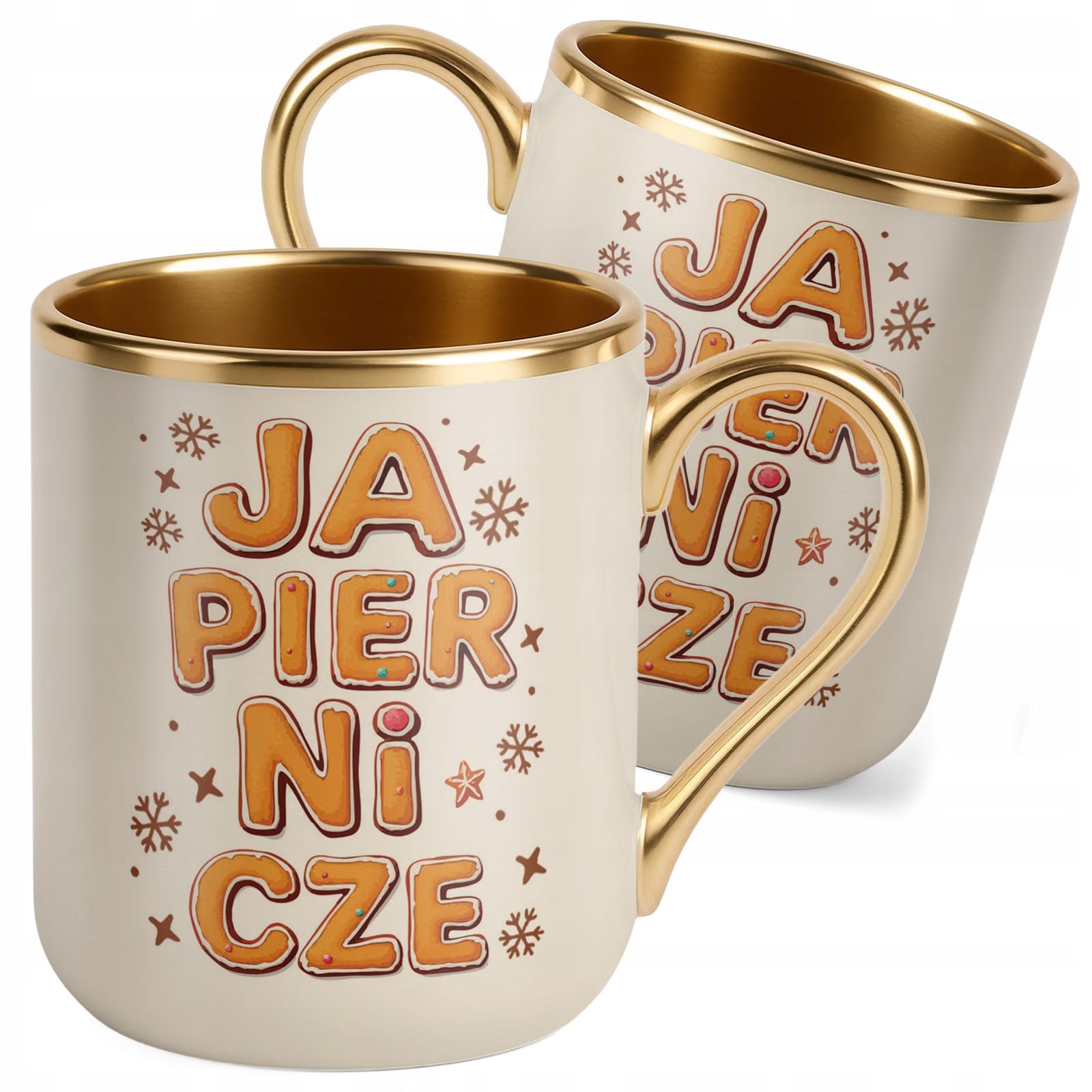 Kubek Premium Złoty Ecru Boże Narodzenie Mikołajki Święta Japiernicze