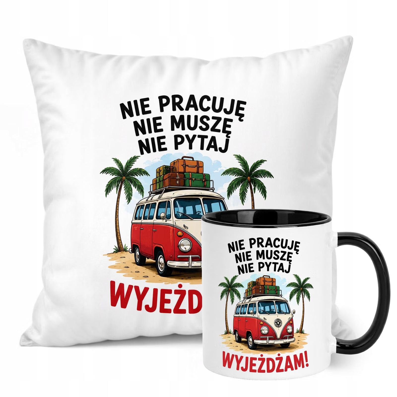 Zestaw Kubek Czarny Poduszka Z Nadrukiem Emerytura Prezent
